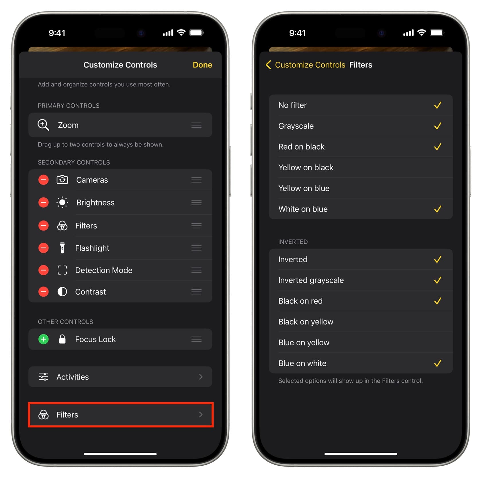 Customize Filters Controls for Magnifier app