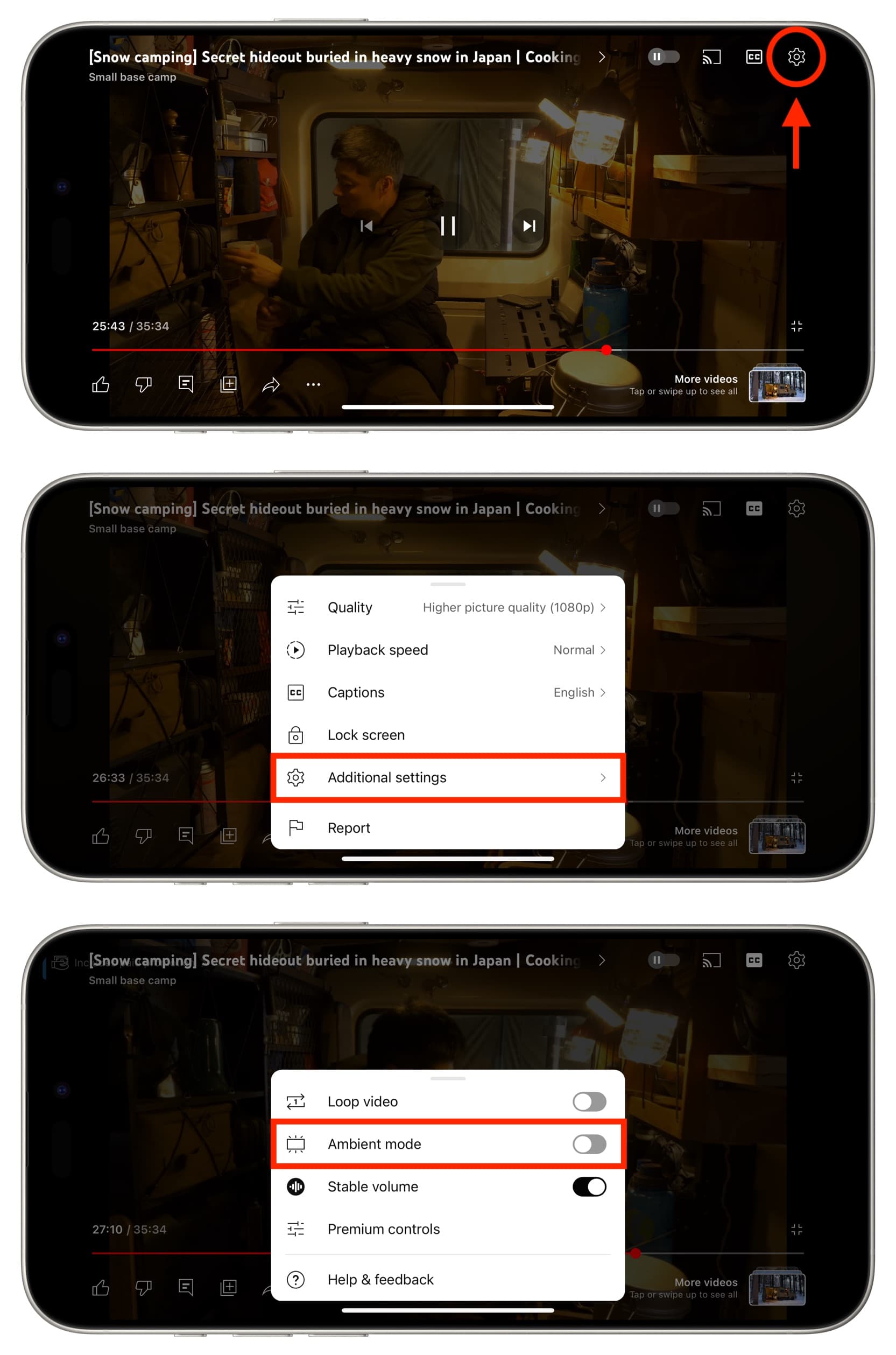 Turn off Ambient mode in YouTube mobile app