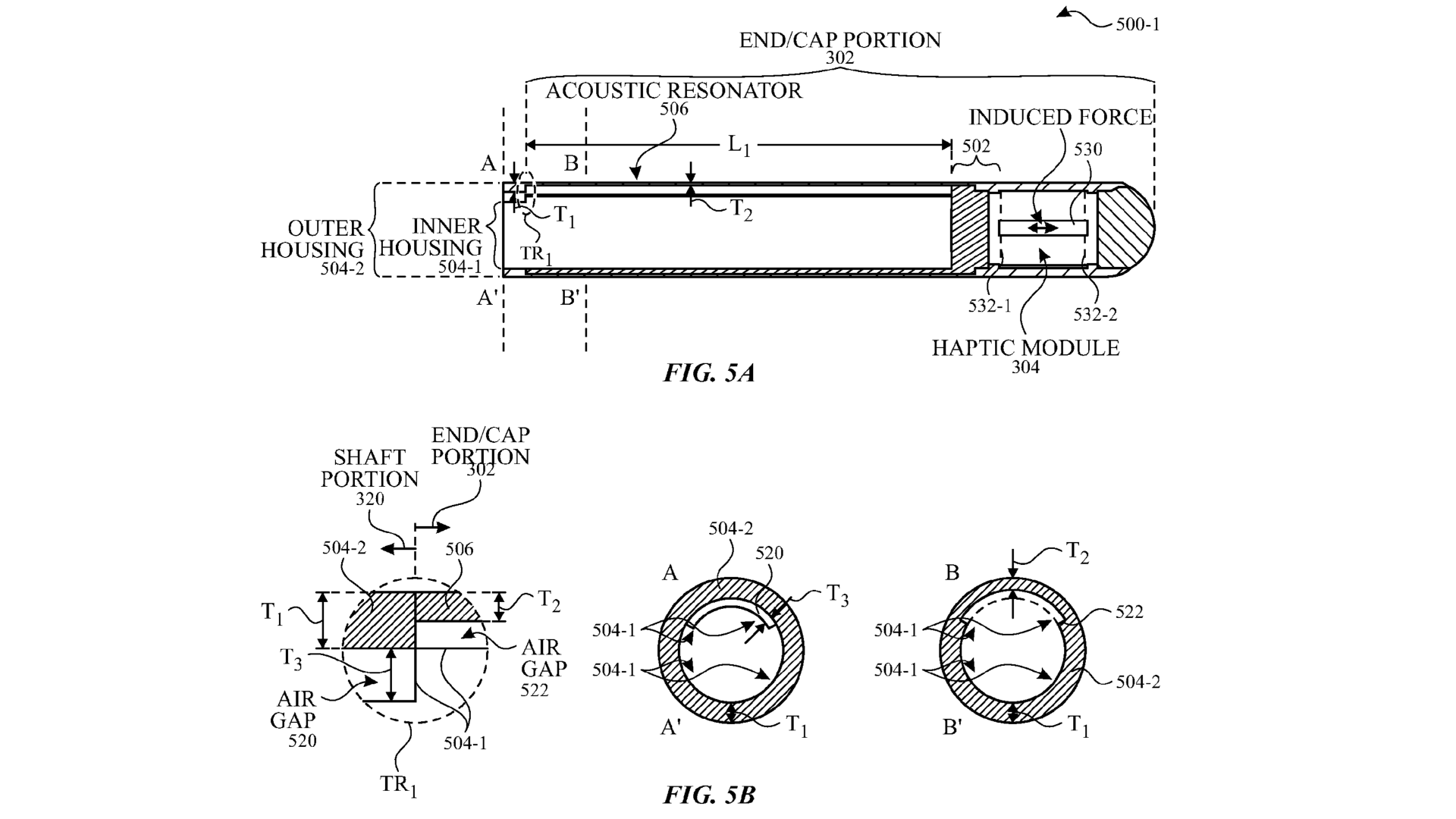 Patent drawing showing a future Apple Pencil with an acoustic resonator in the cap