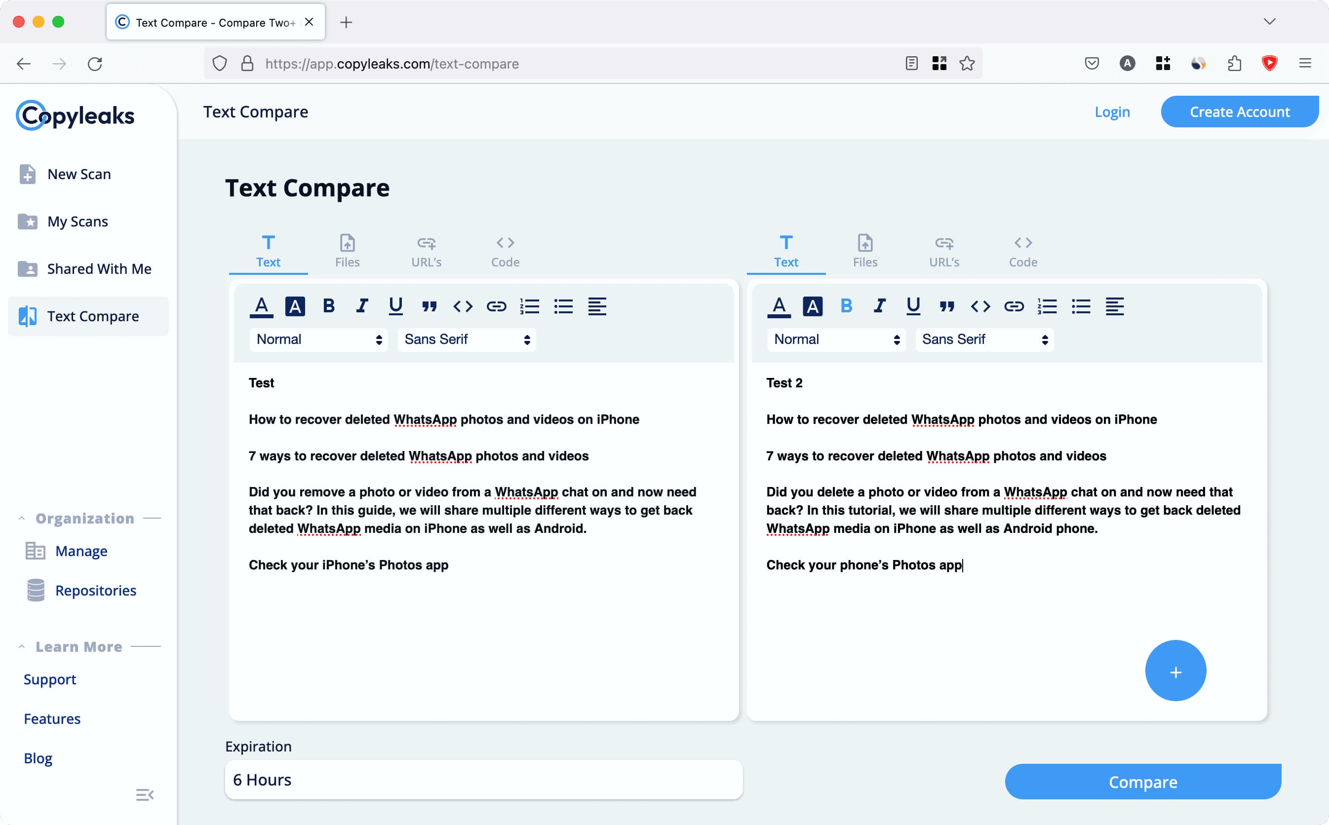 Copyleaks Text Compare