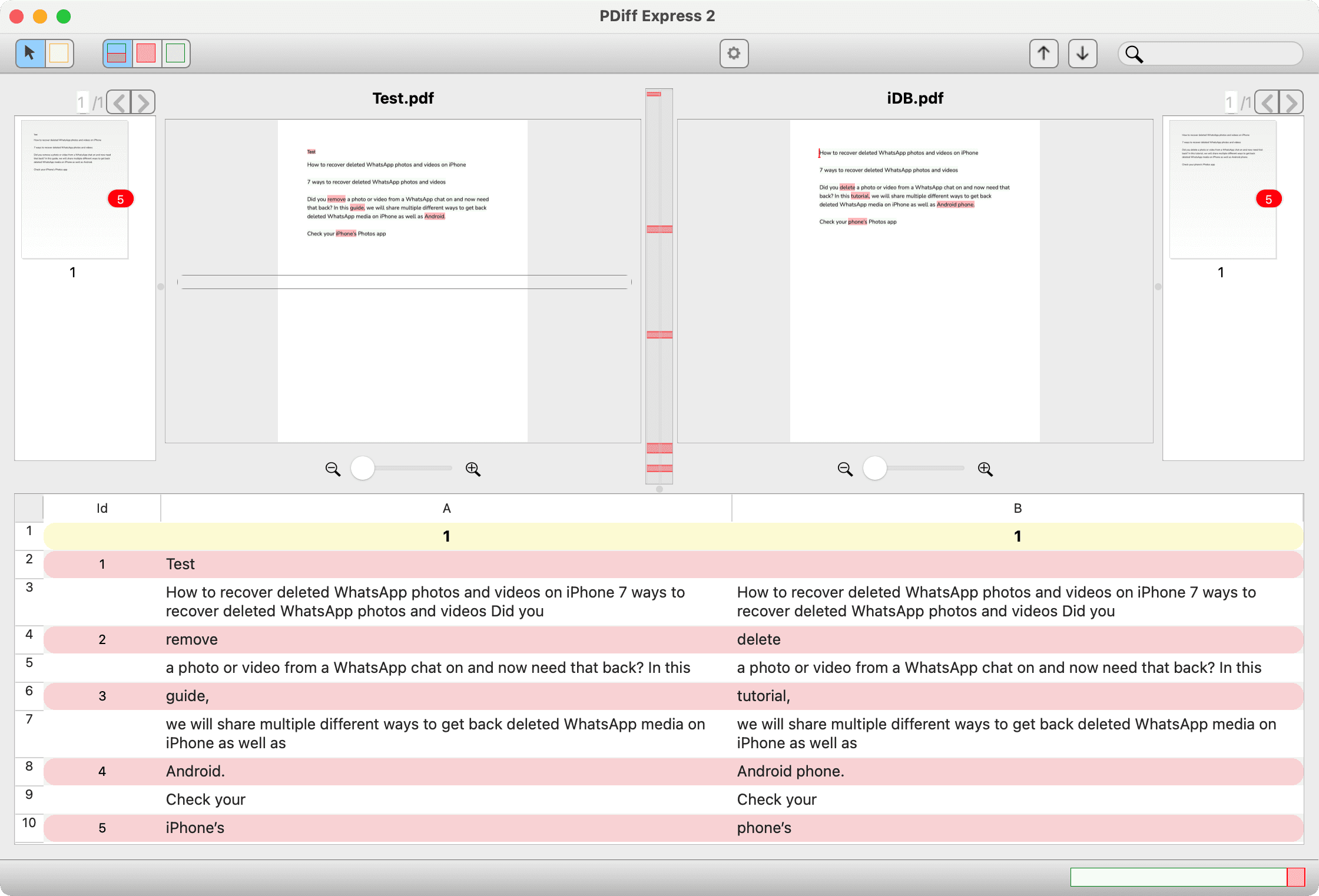 PDiff Express Mac app to compare two PDFs