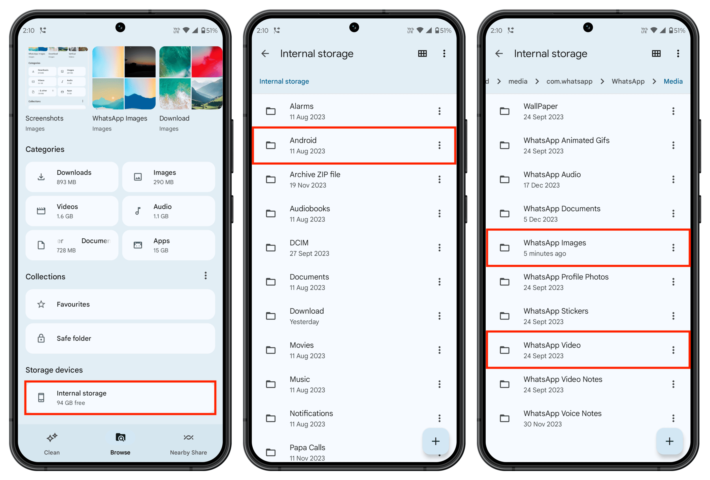 Restore deleted photos and videos from WhatsApp system folders on Android phone