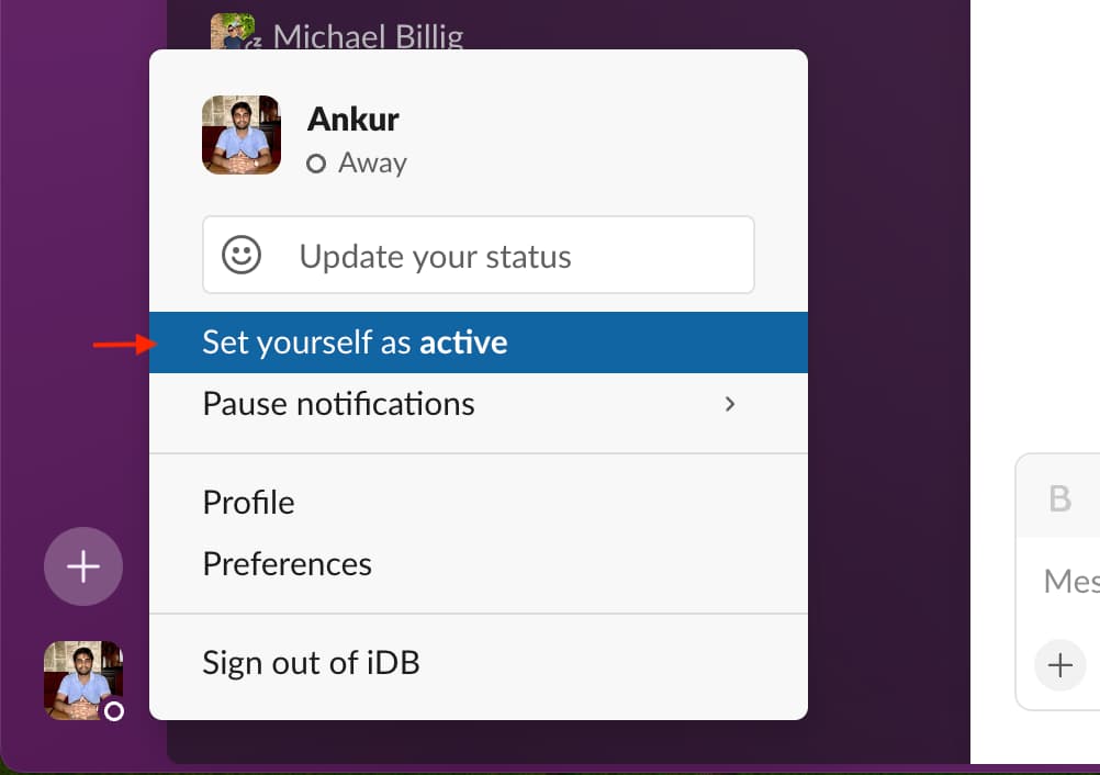 Set yourself as active in Slack on computer