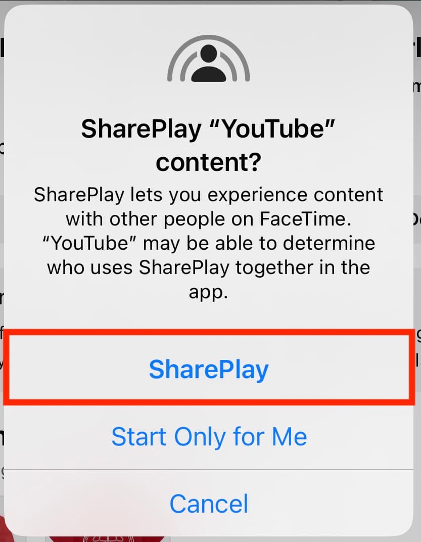 Start to SharePlay YouTube content