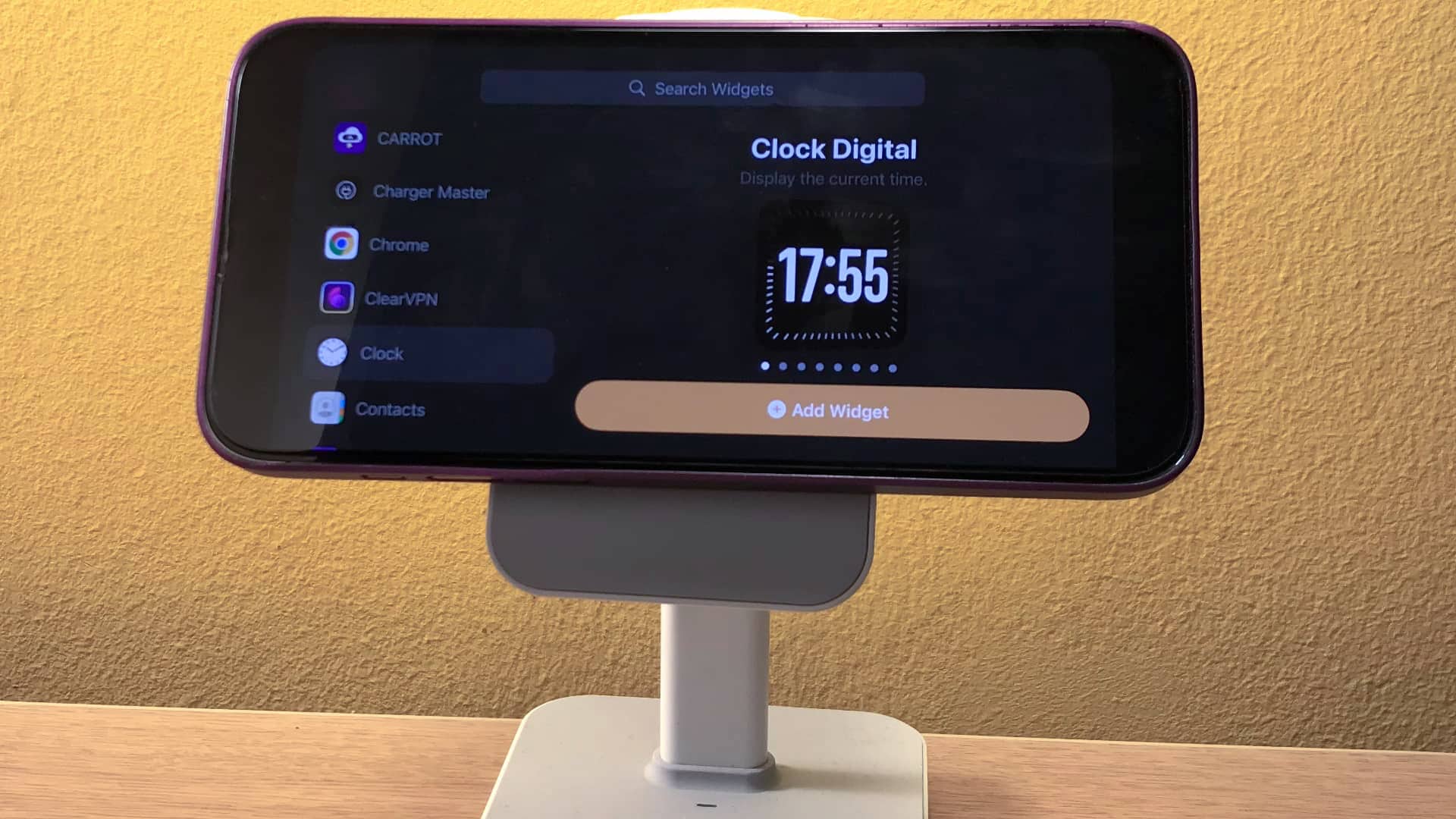 Widget gallery in StandBy Mode on iPhone