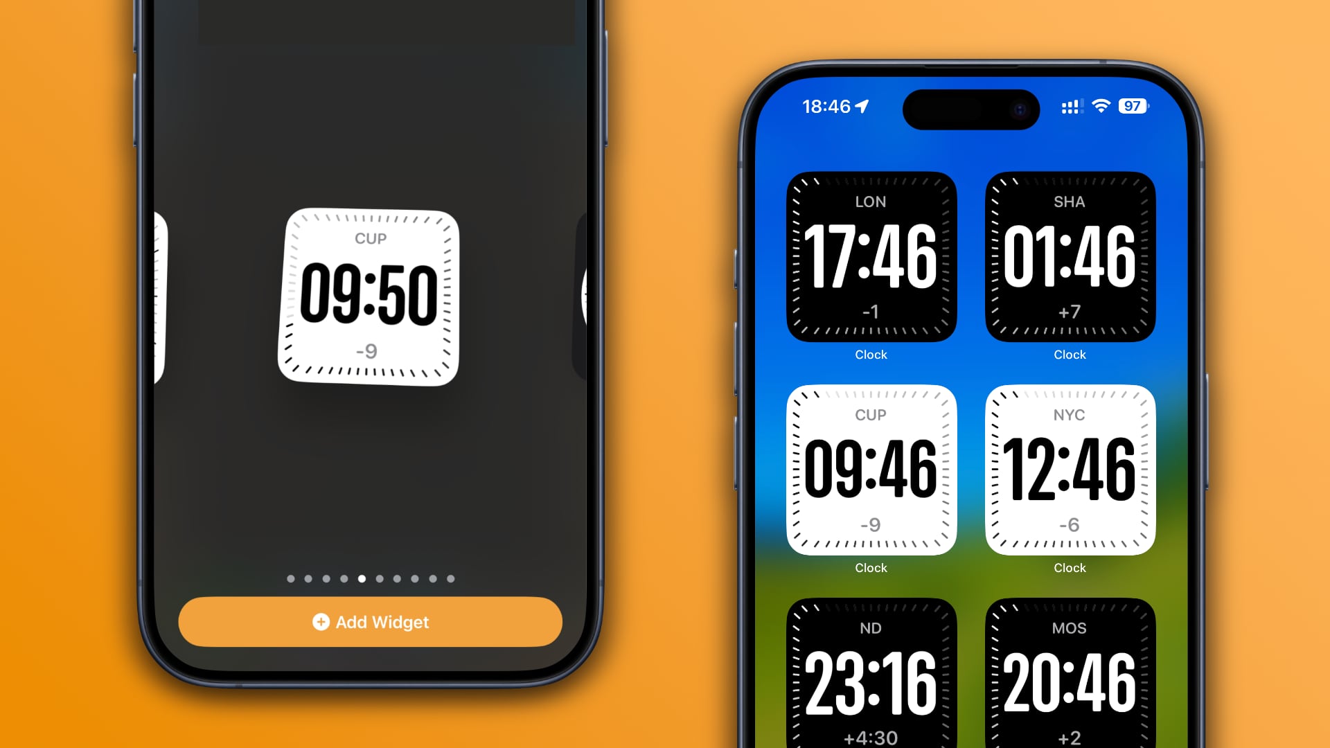 Showcasing iOS 17.4's Digital Clock widget on iPhone