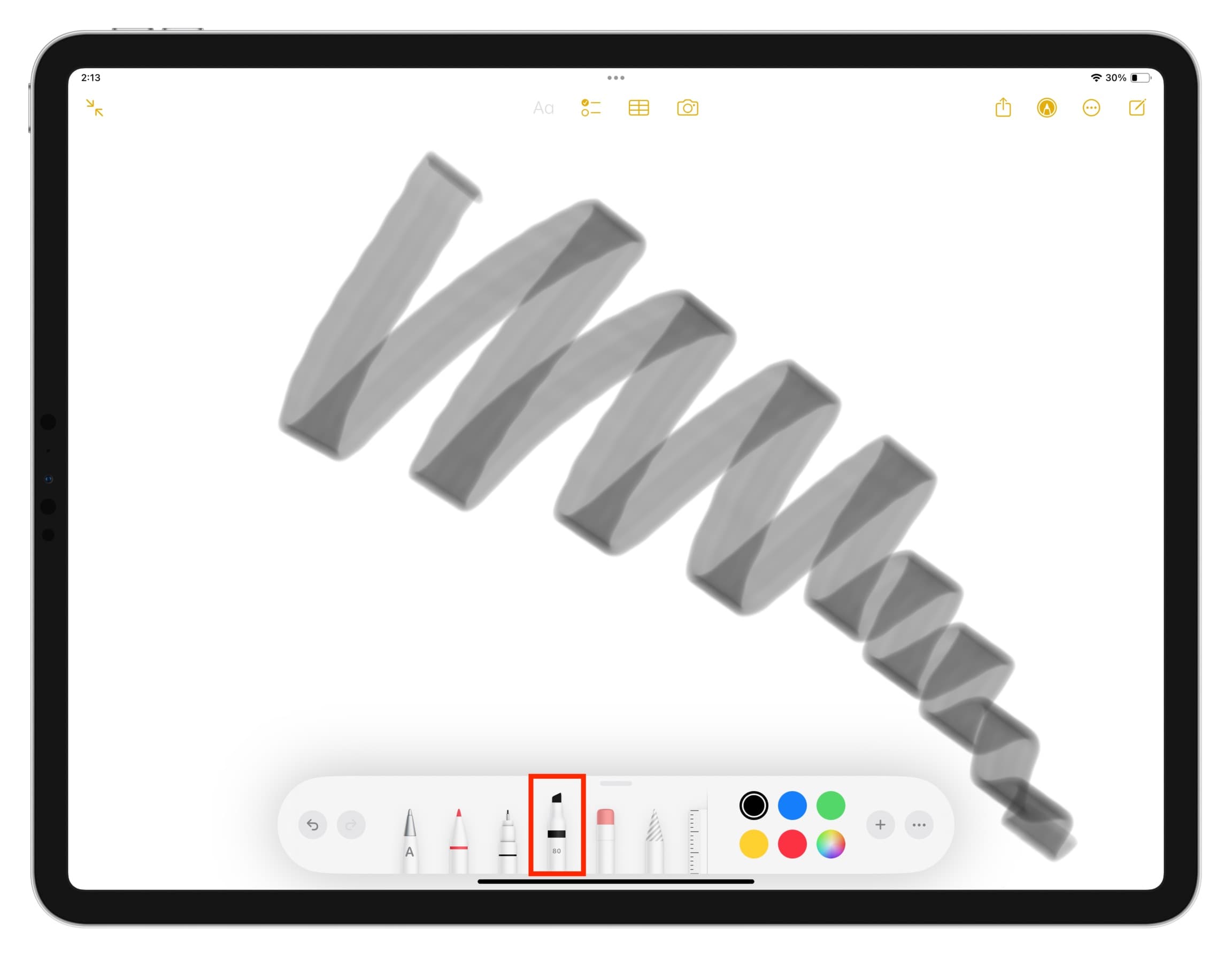 Demonstrating tilt feature of Apple Pencil on iPad