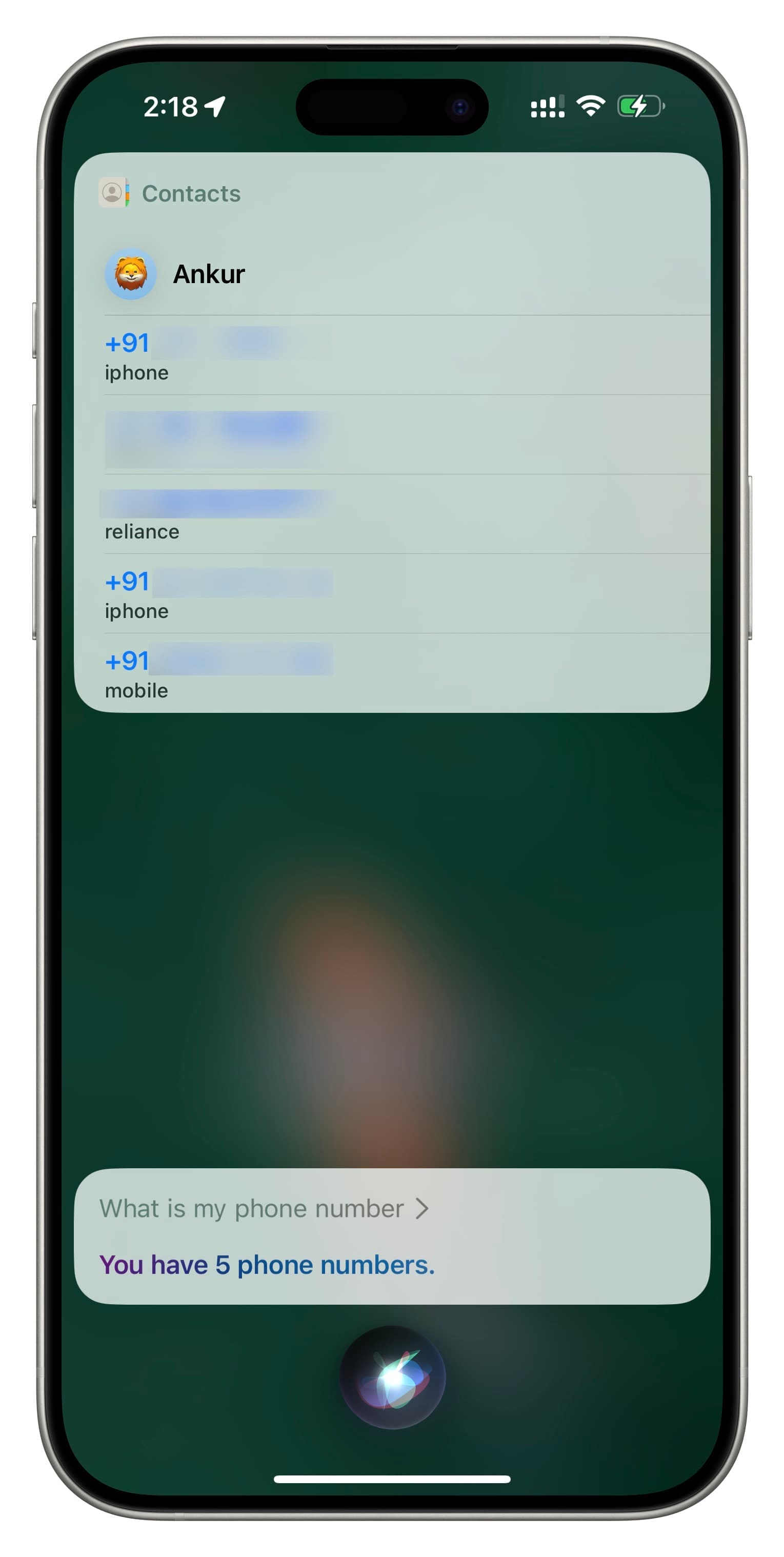 Asking Siri to show your phone numbers