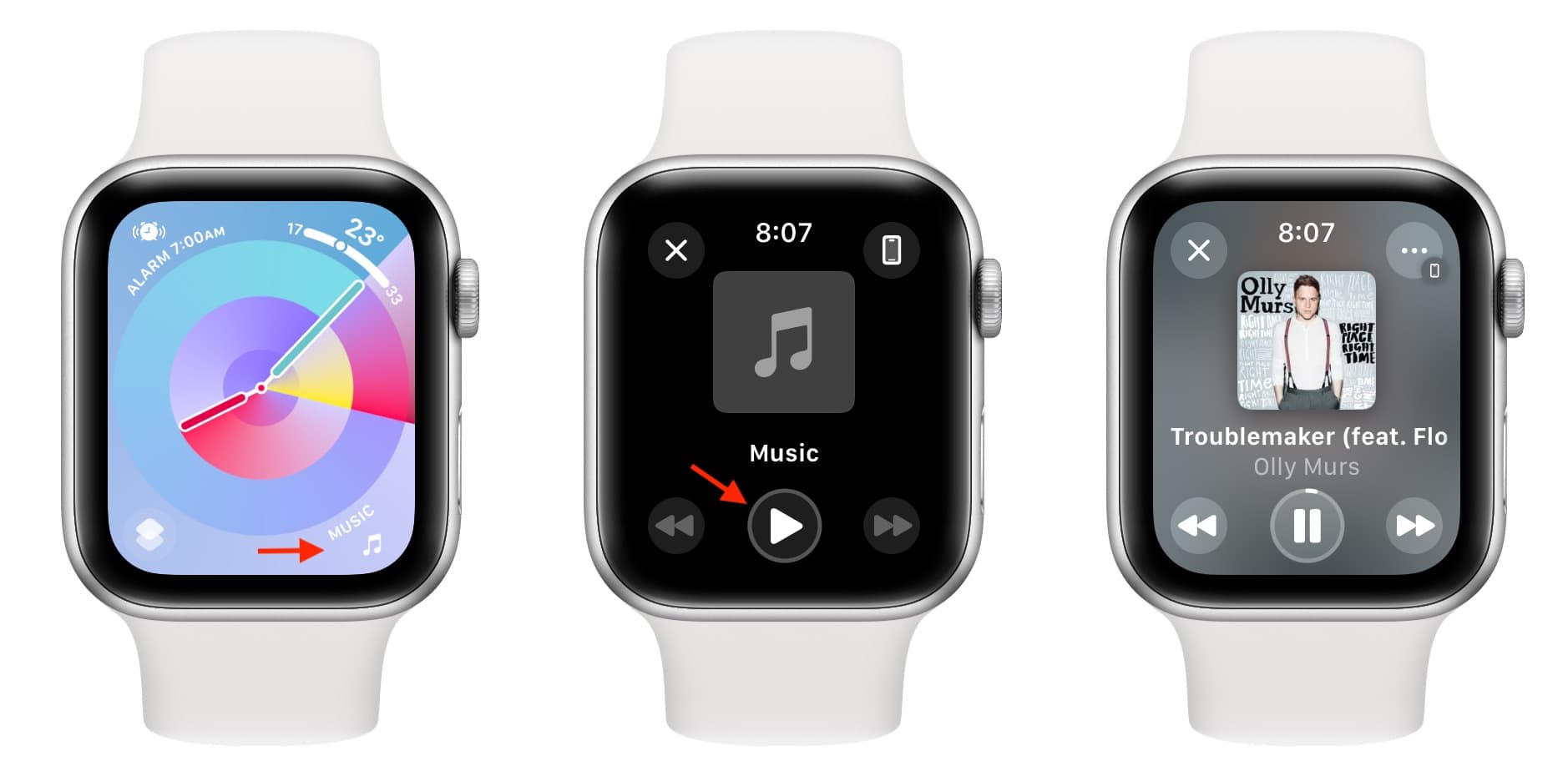 Music Complication on Apple Watch face that plays music on iPhone