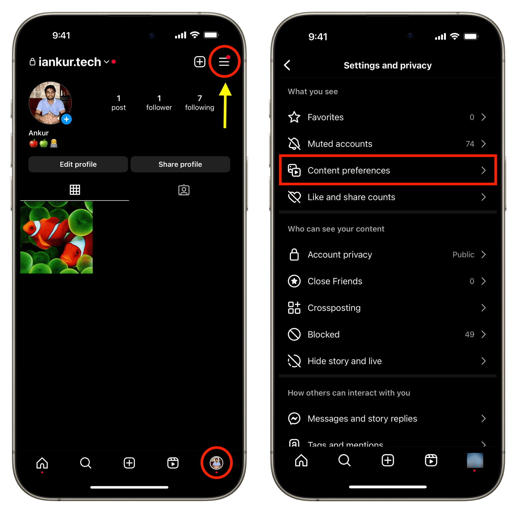 Content preferences settings on Instagram