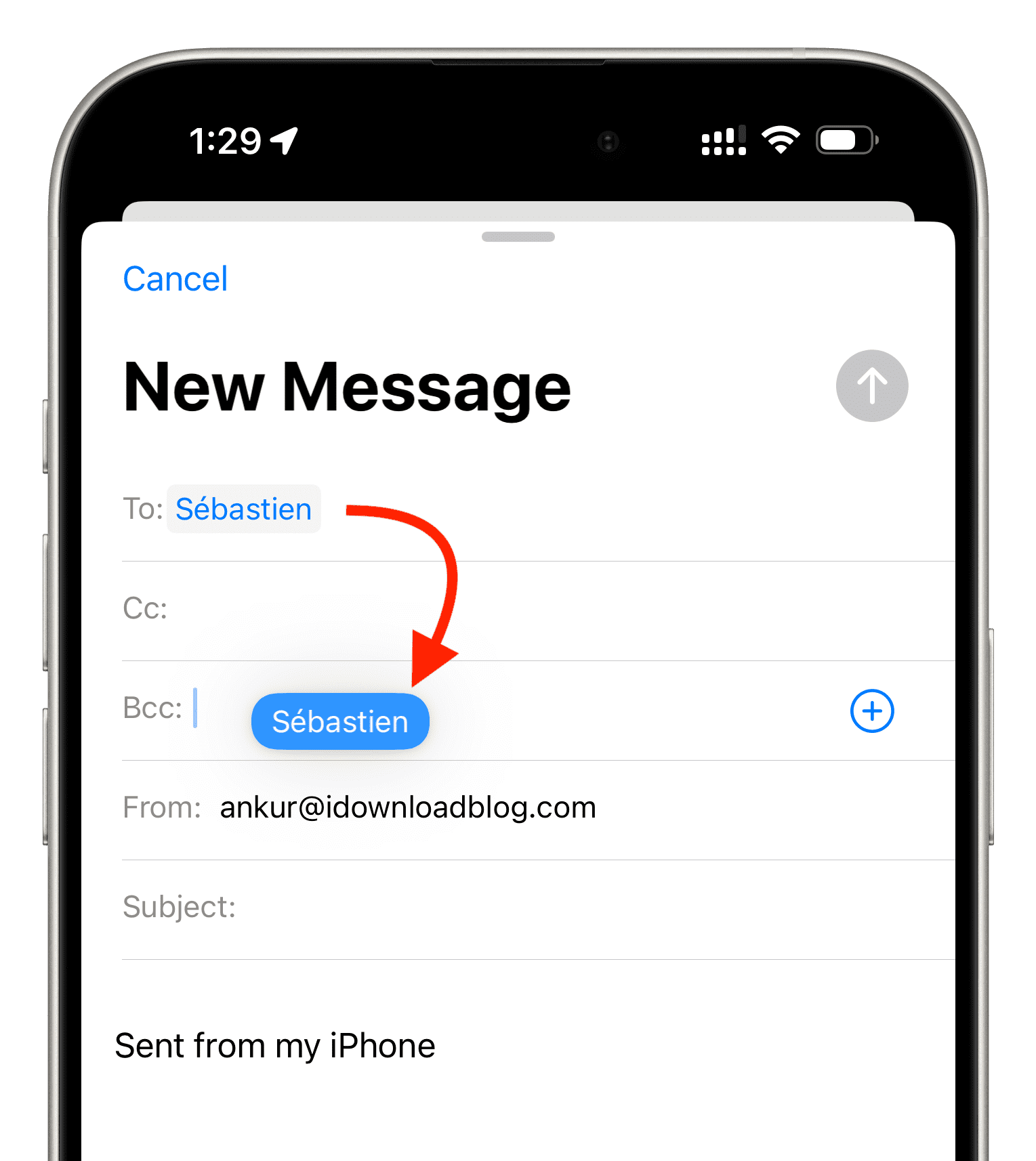 Drag among To Cc and Bcc in Mail app