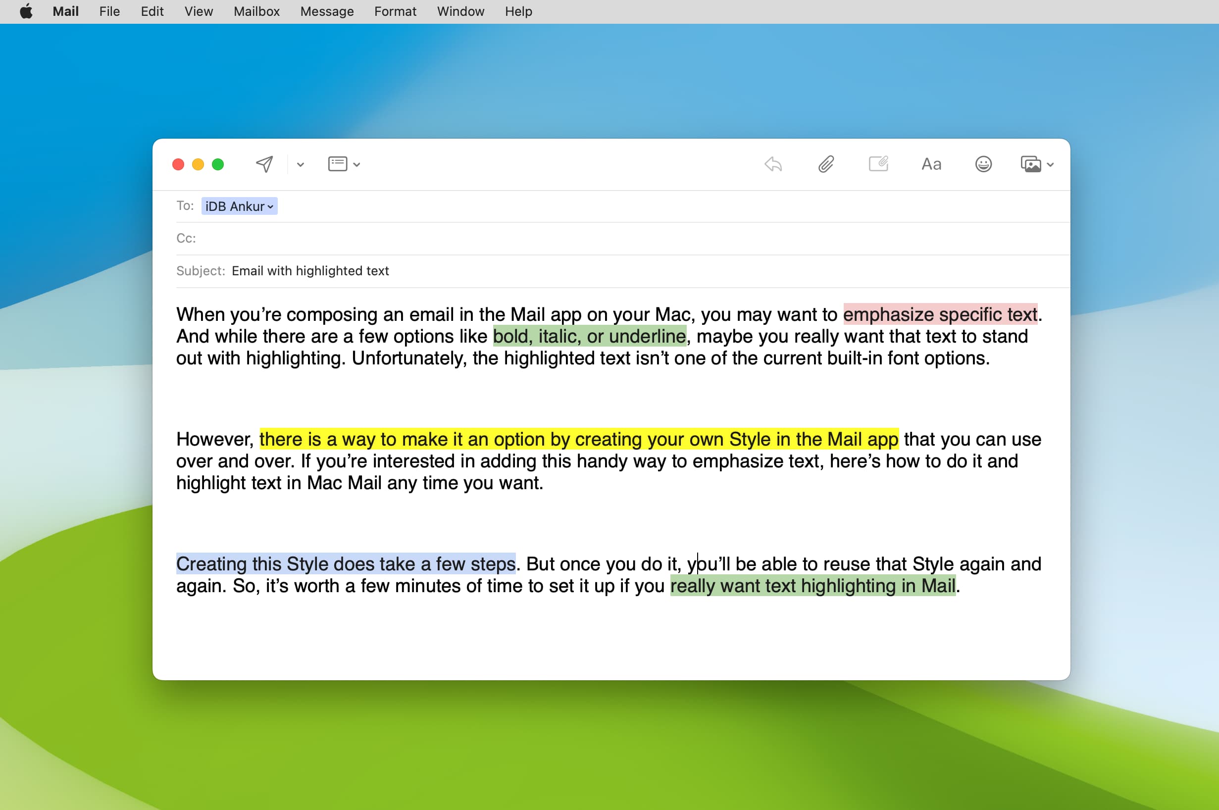 Highlight text in the Mail app on Mac