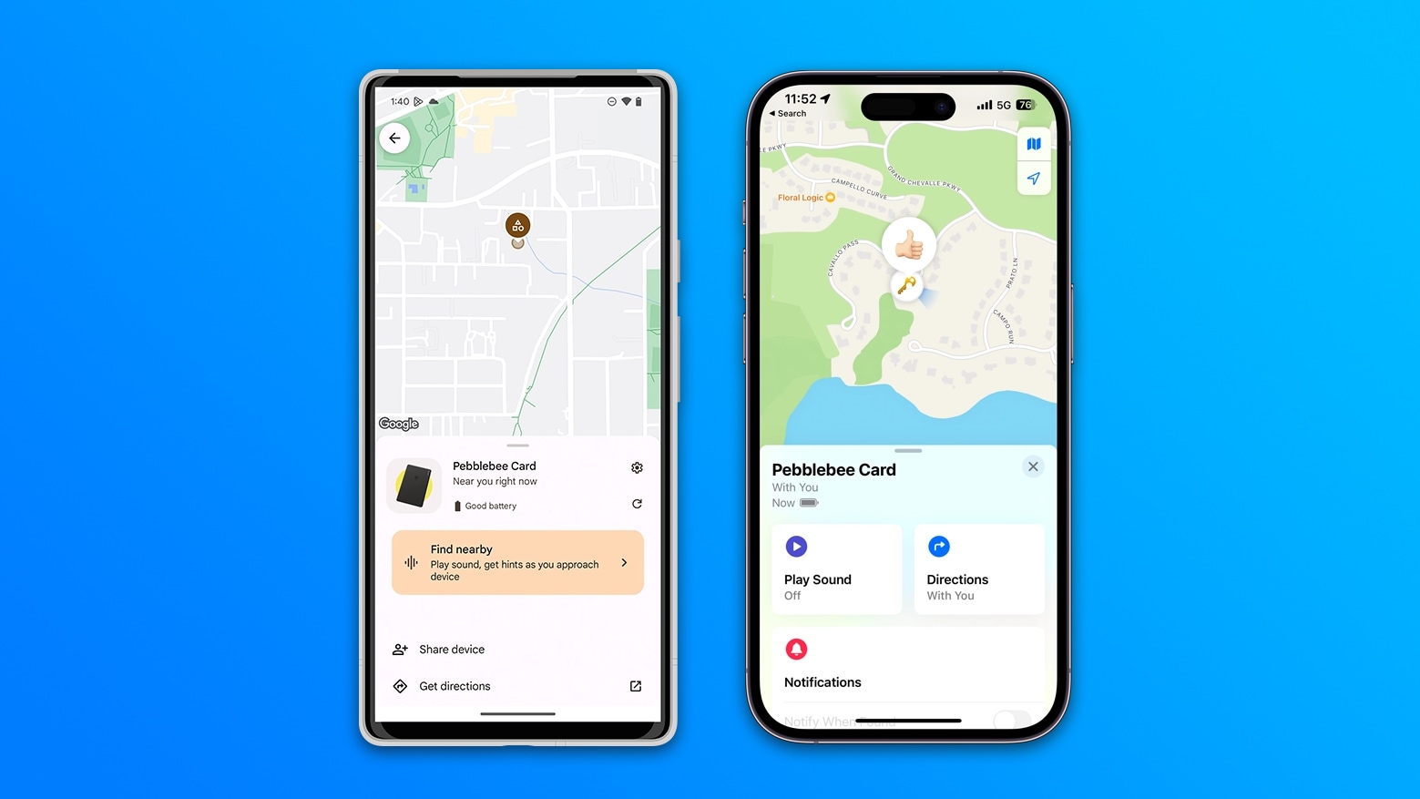 Google's and Apple's Find My apps on Android and iPhone