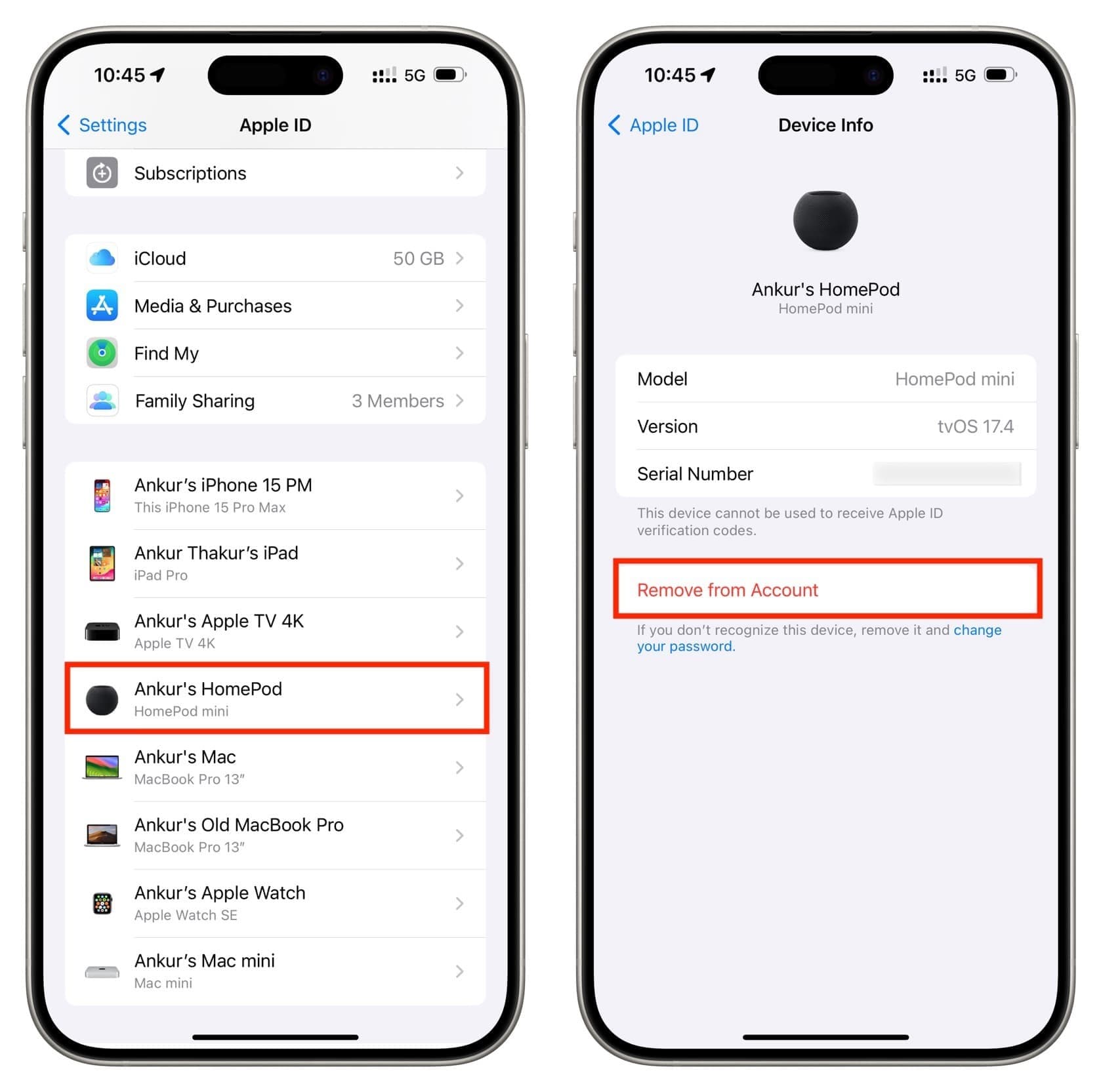 Remove HomePod from your Apple account