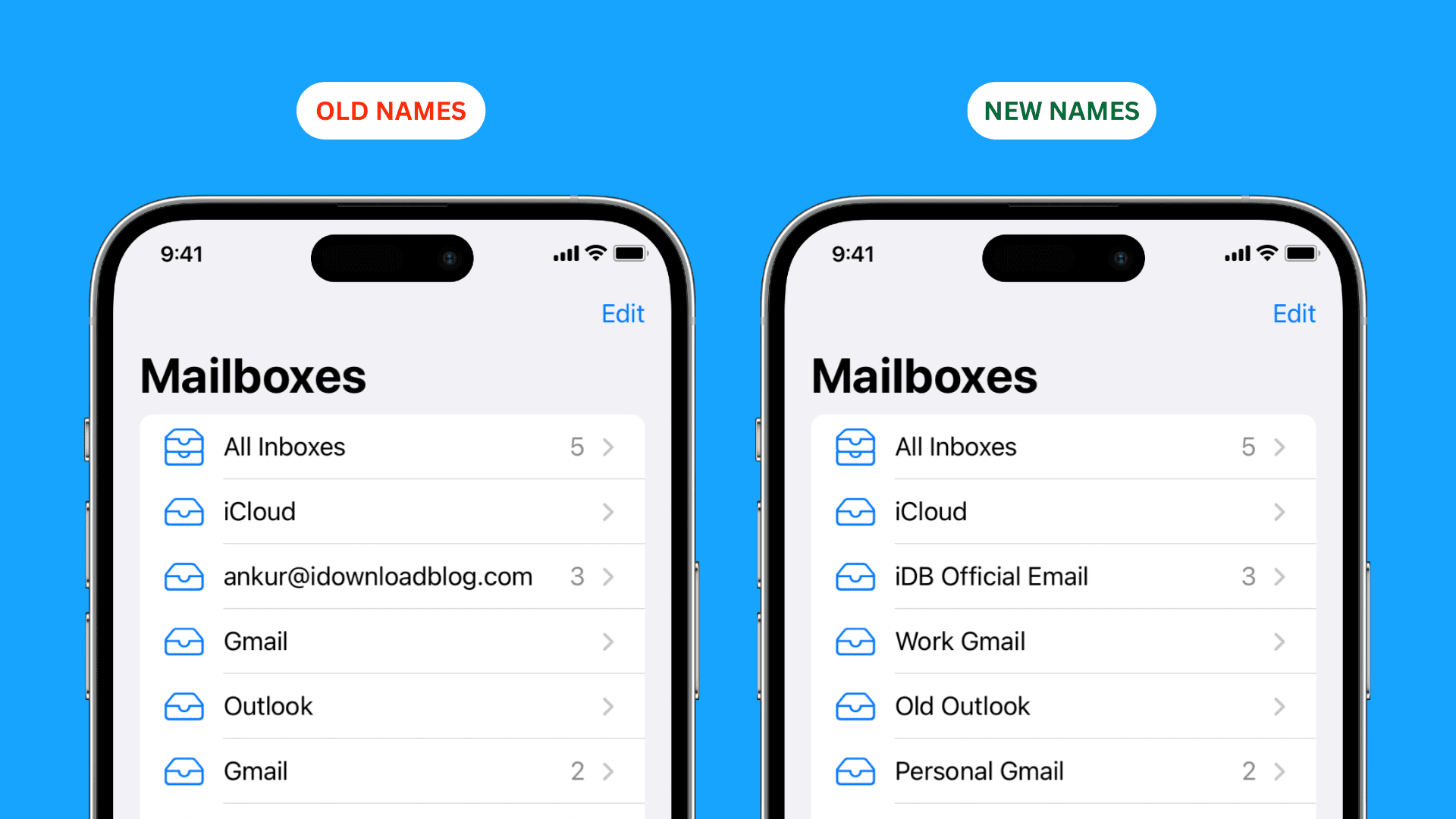 Rename account name in Apple Mail app
