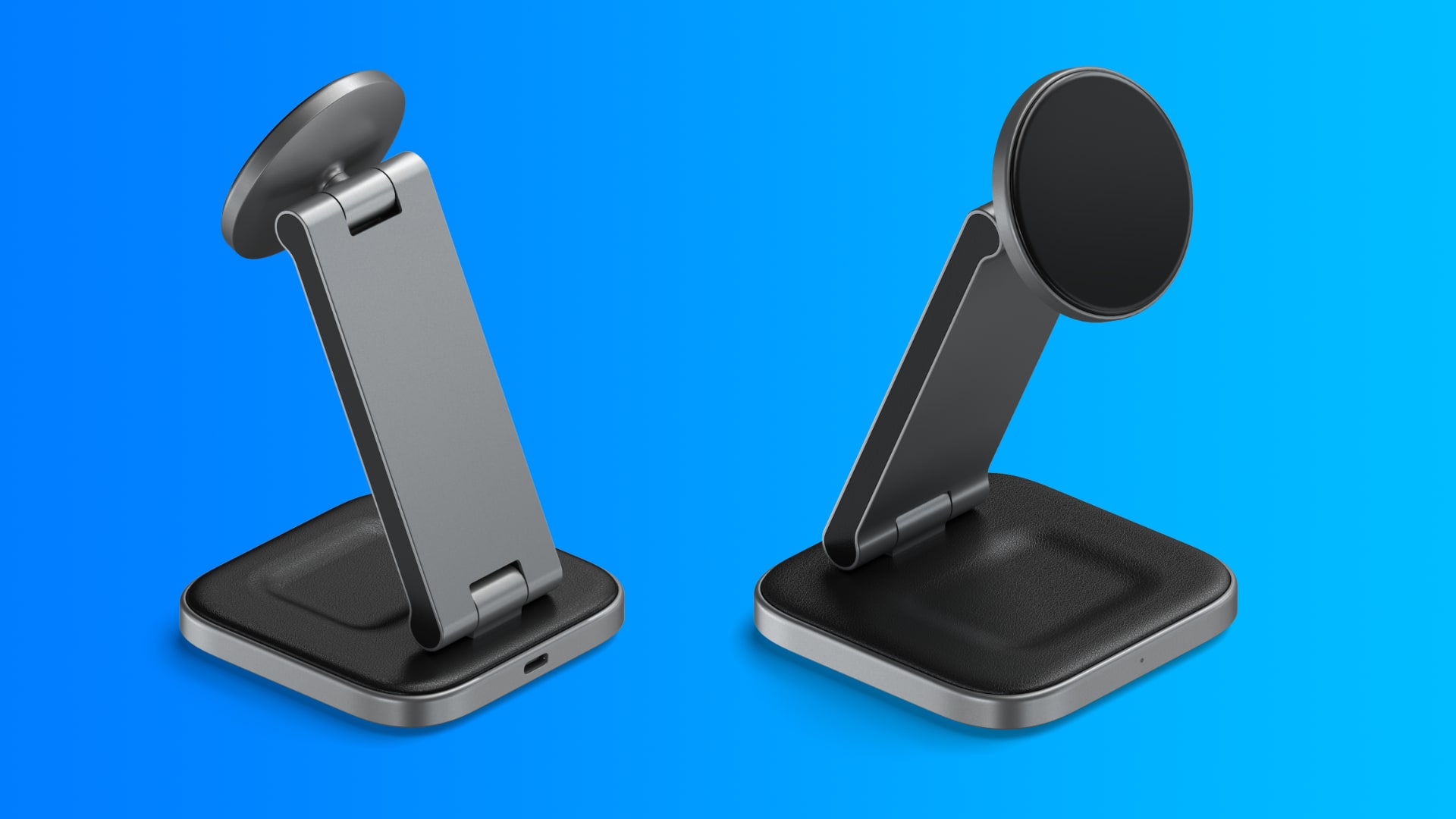The front and back of Satechi's 2-in-1 charging stand