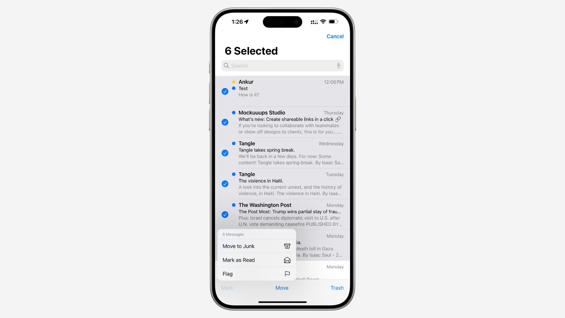 Select multiple emails at once and work with them