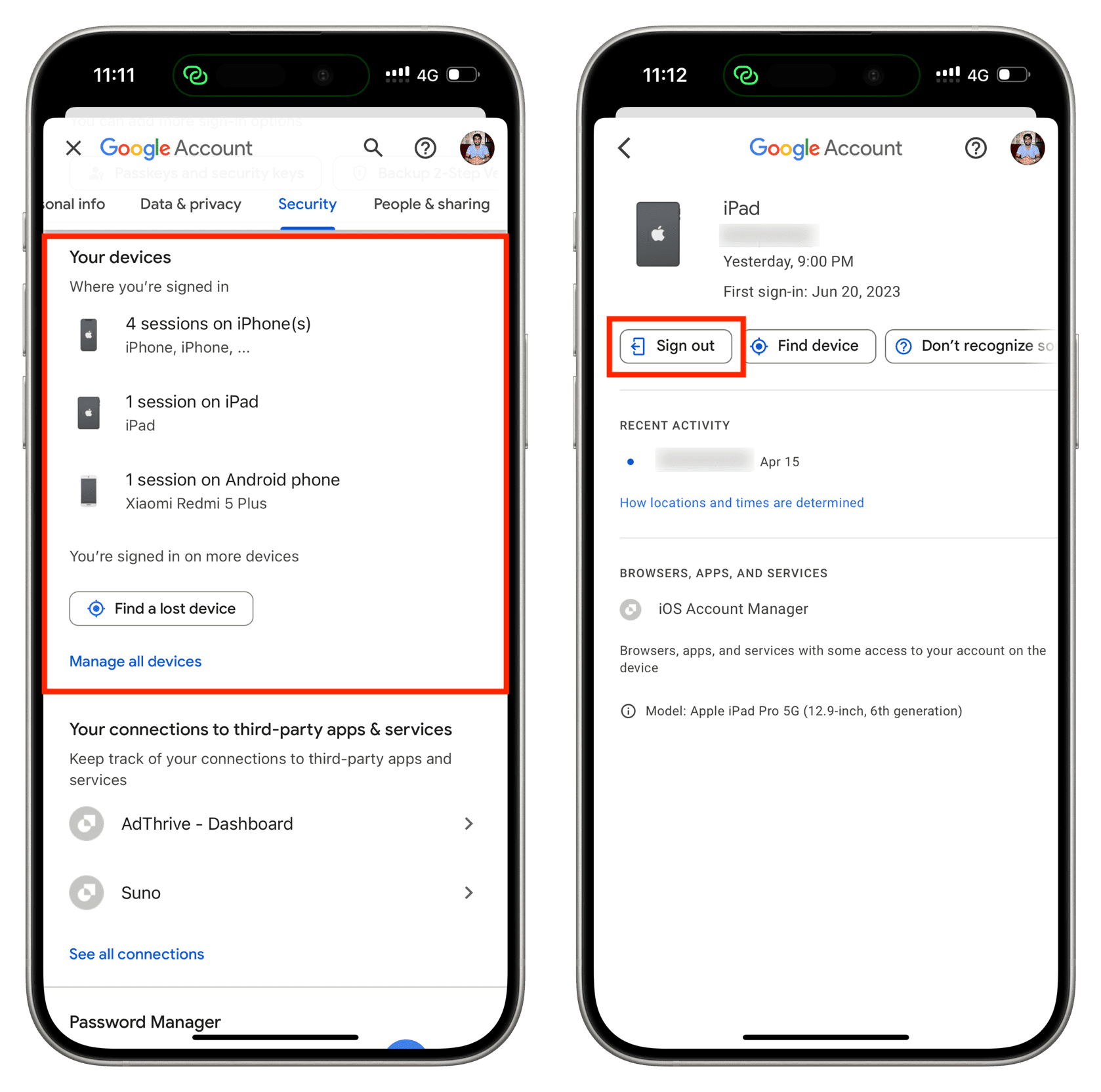 Sign out your Goggle account from devices you no longer use