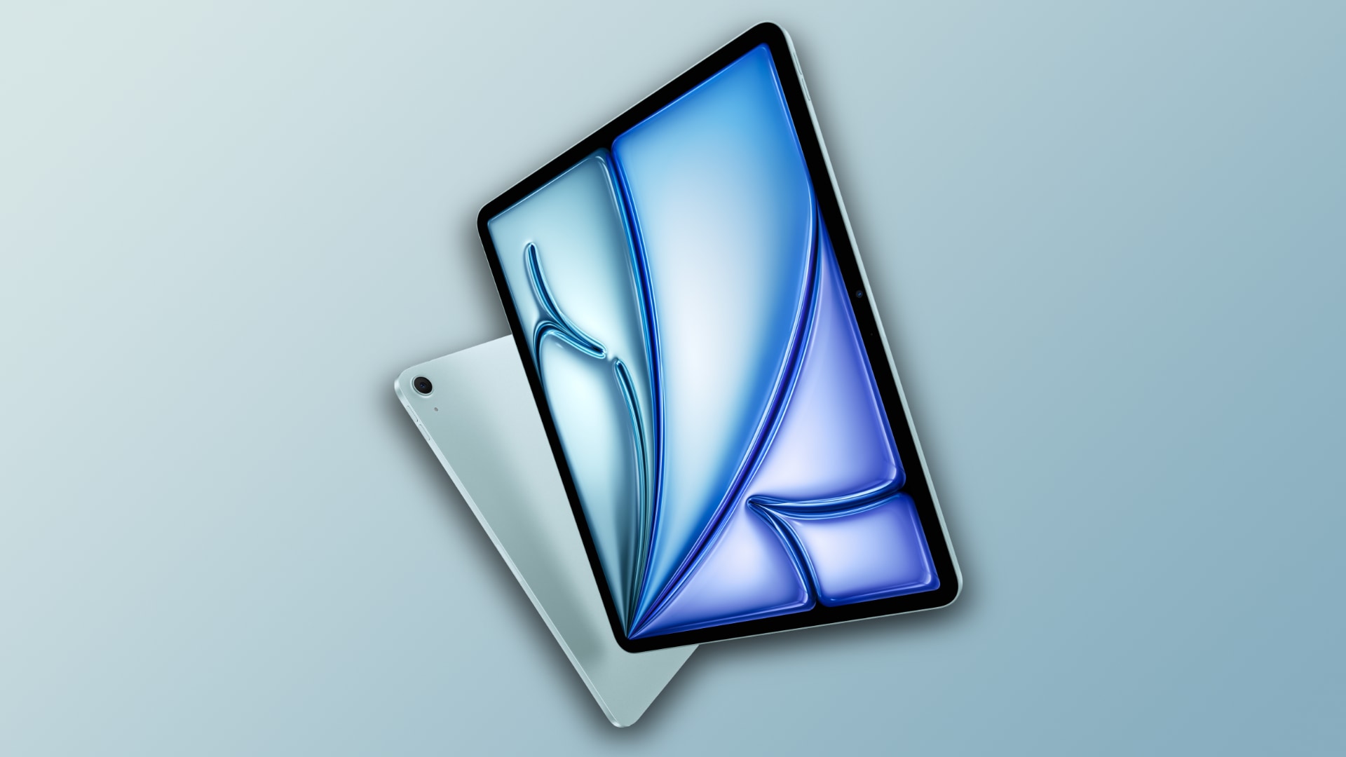 11 and 13-inch iPad Air set against a light blue gradient background 