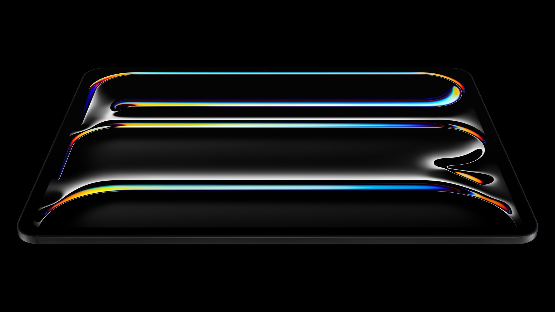 OLED iPad Pro in perspective, set against a solid black background