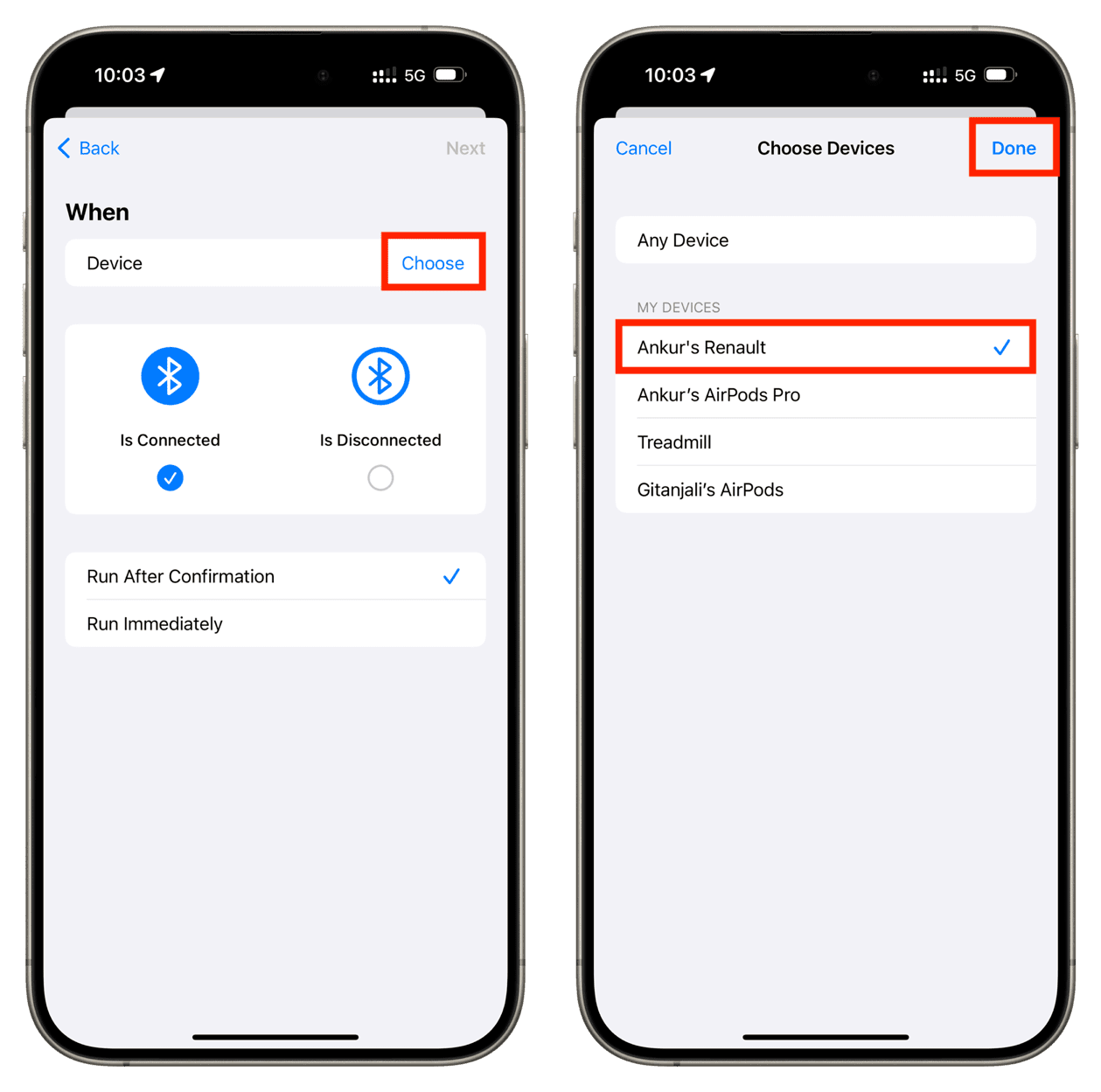 Choose Bluetooth for Automation on iPhone