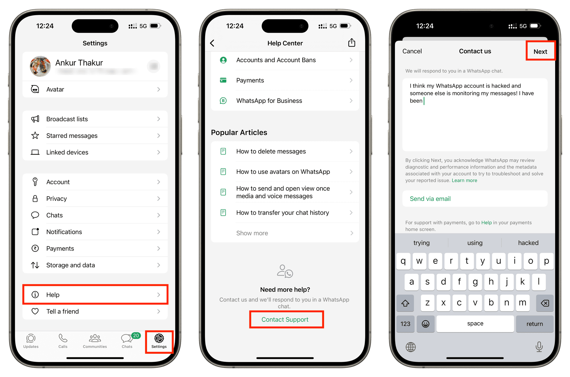 Contact WhatsApp Support from your phone