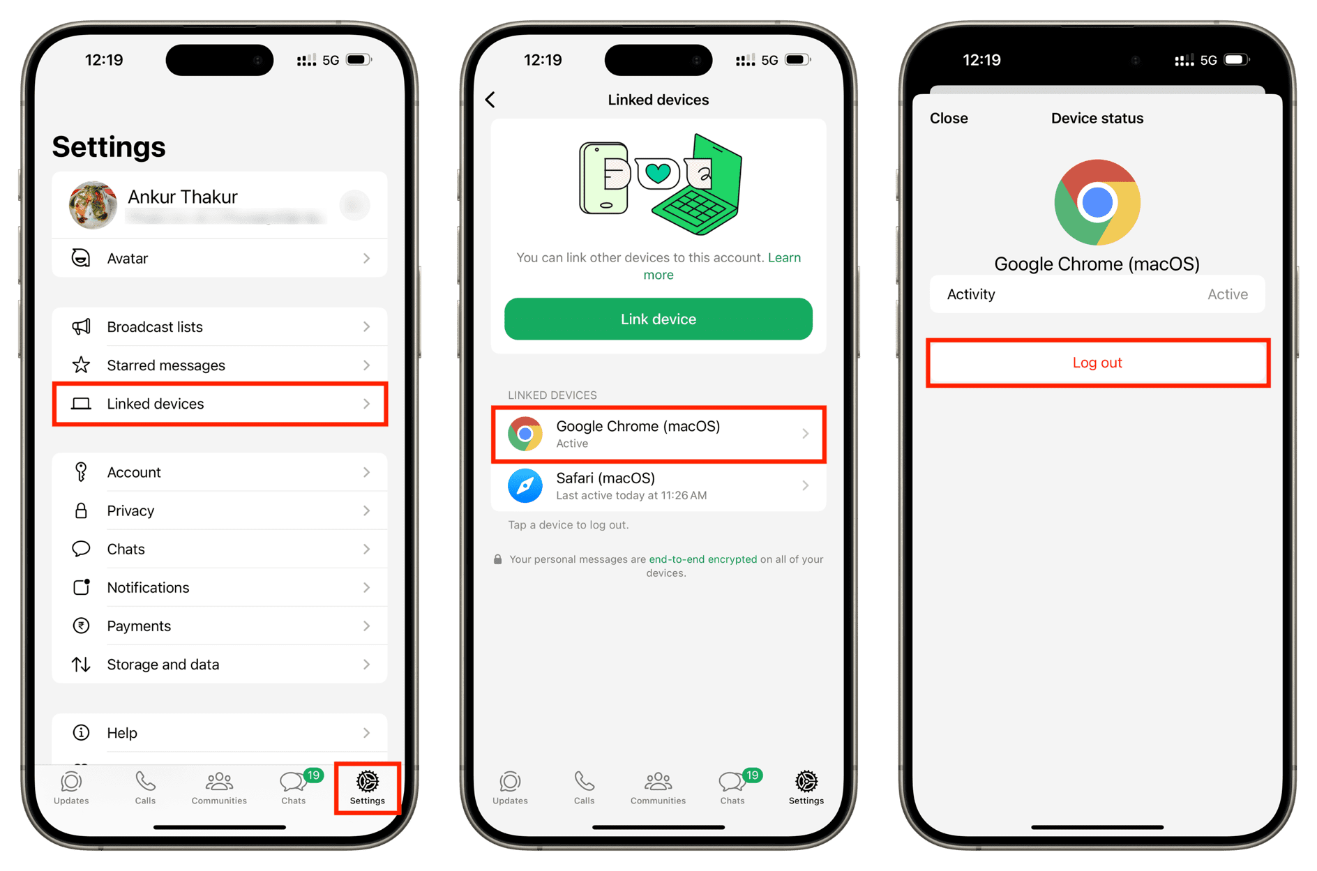 Log out your WhatsApp account from other devices