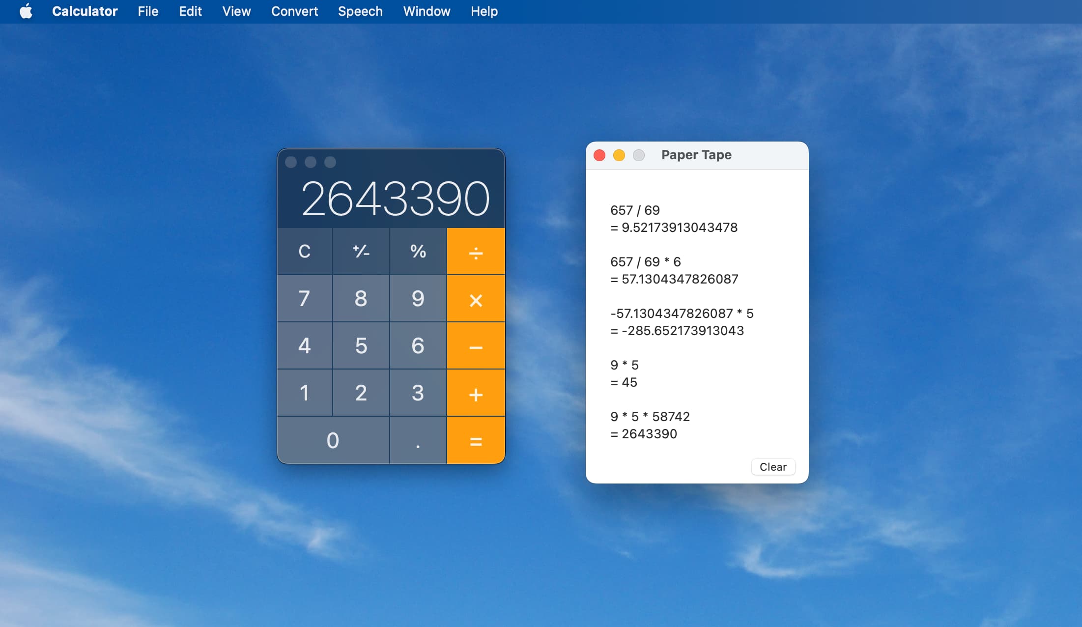 Paper Tape in the Calculator app on Mac