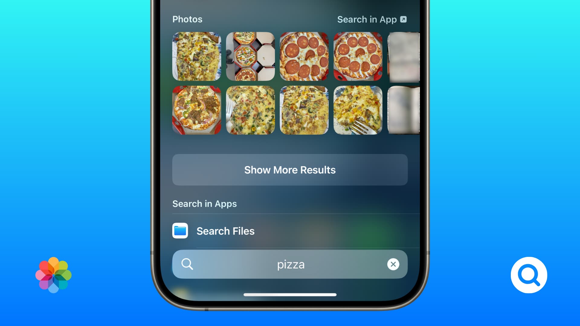 Pizza photos in iPhone Spotlight Search