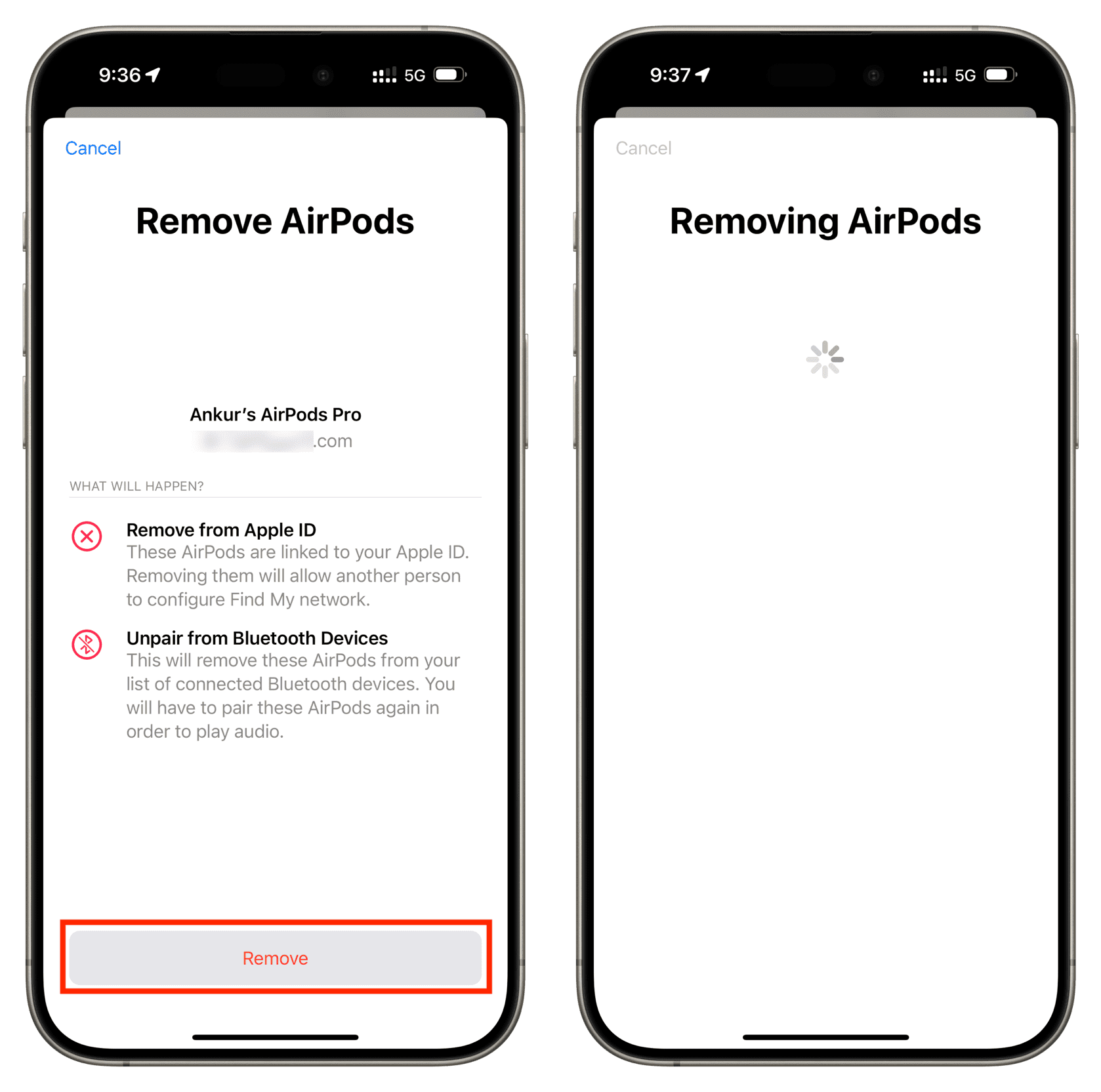 Removing AirPods from Apple ID
