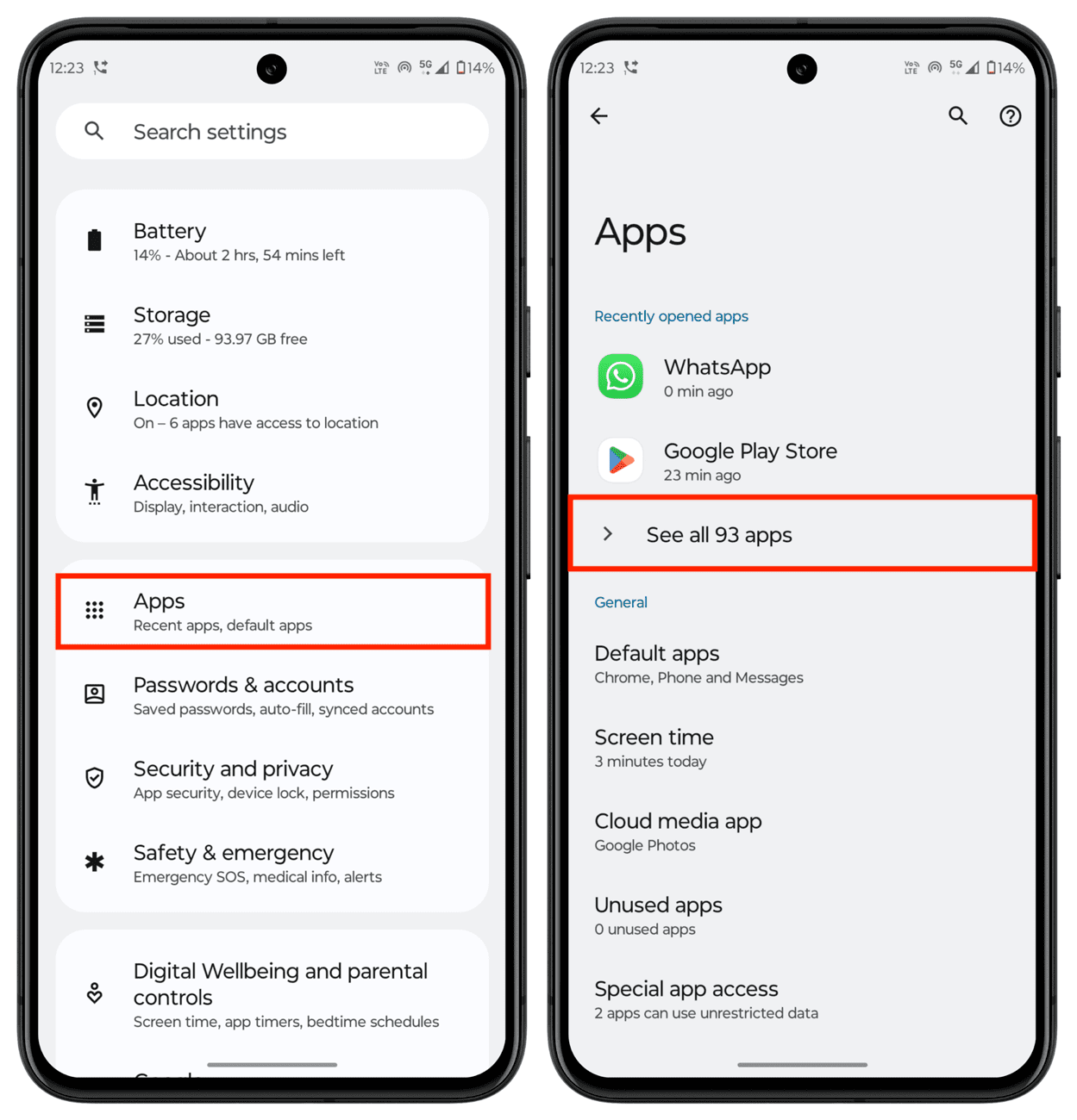 See all apps in Android phone settings