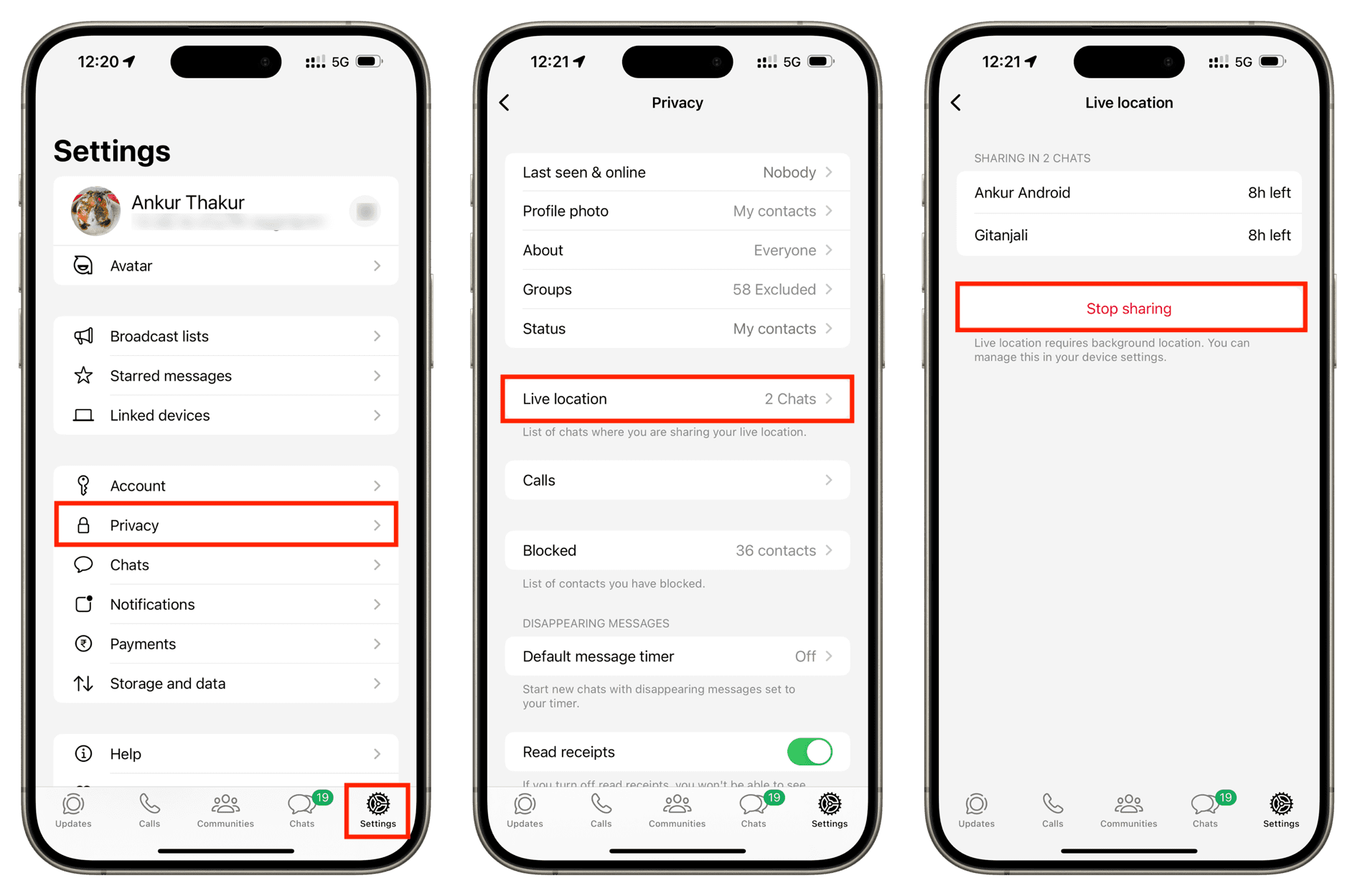 Stop sharing your Live Location from WhatsApp