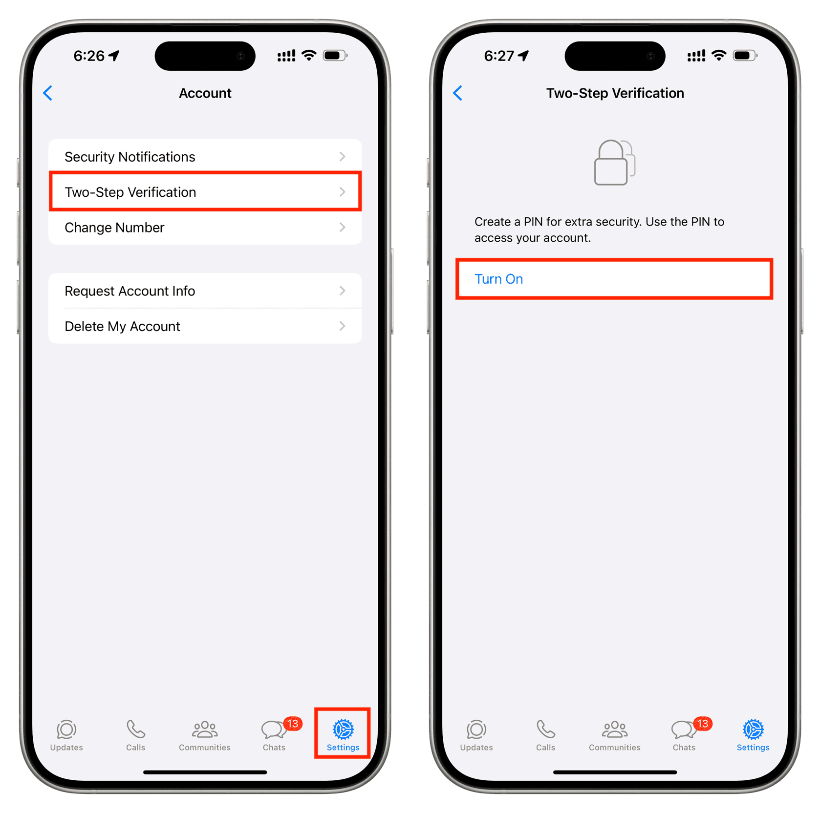 Turn On WhatsApp Two-Step Verification