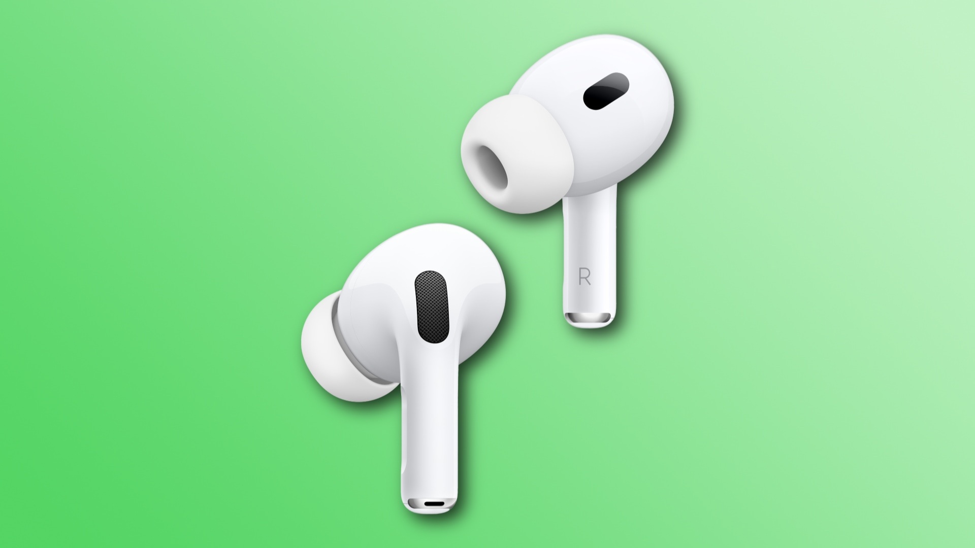 Second-generation AirPods Pro set against a light green gradient background