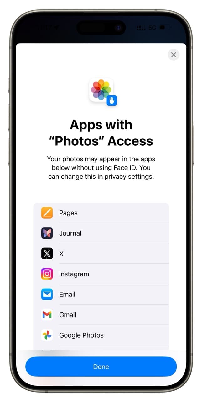 Apps with Photos Access on iPhone when locking apps