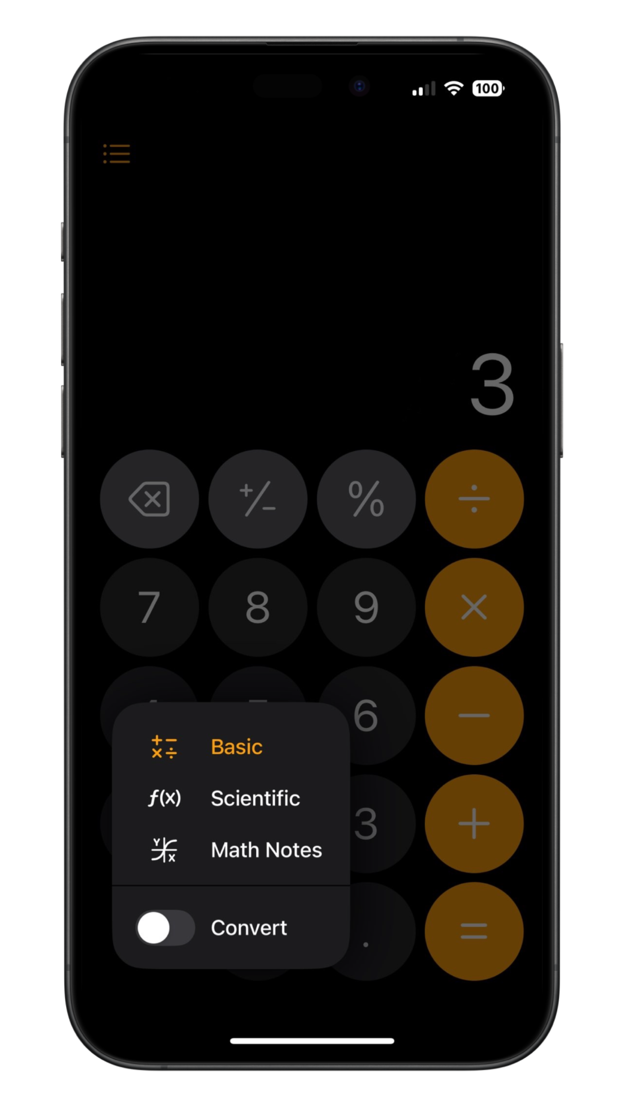 Enhanced Calculator app for iPhone running iOS 18.