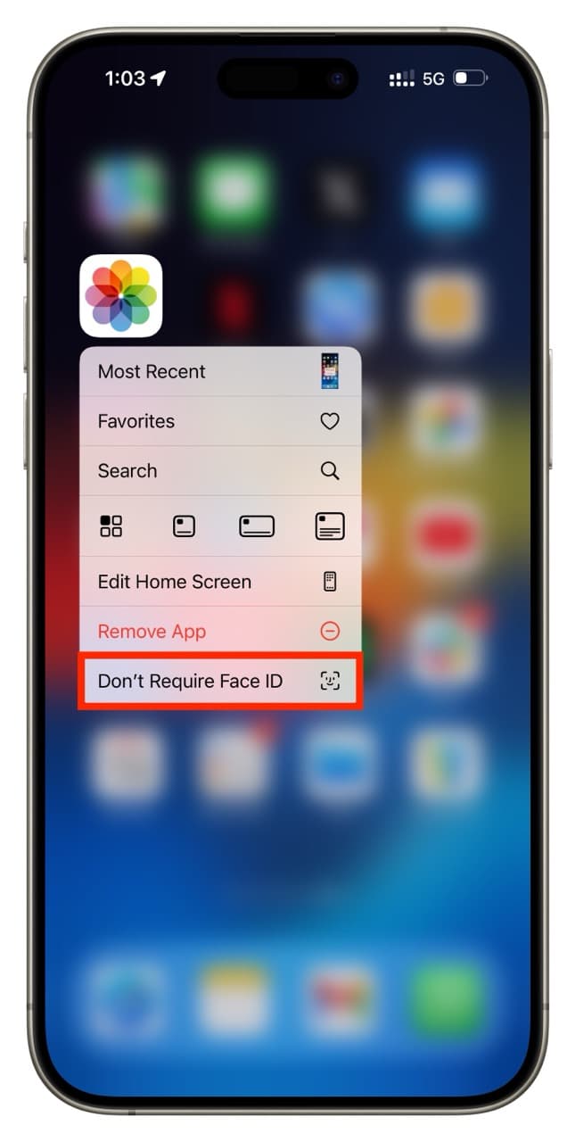 Don't Require Face ID for locked app on iPhone running iOS 18