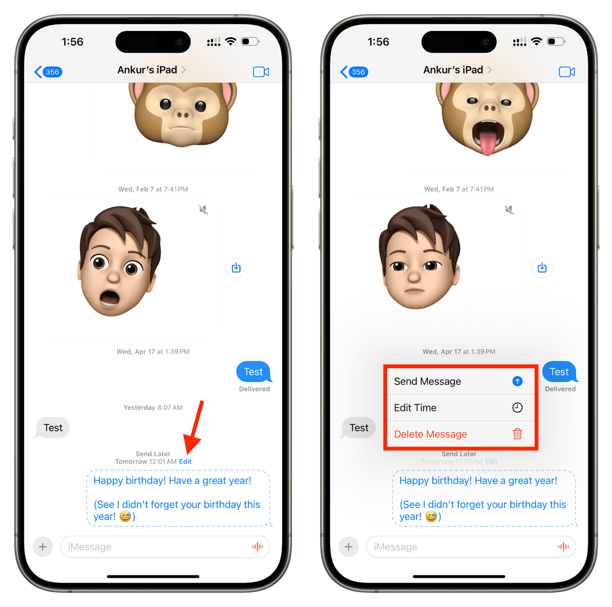 Edit scheduled messages on iPhone