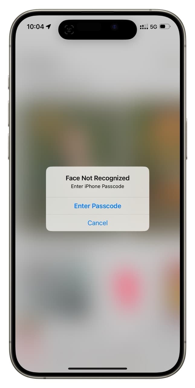 Face Not Recognized enter iPhone passcode to unlock app