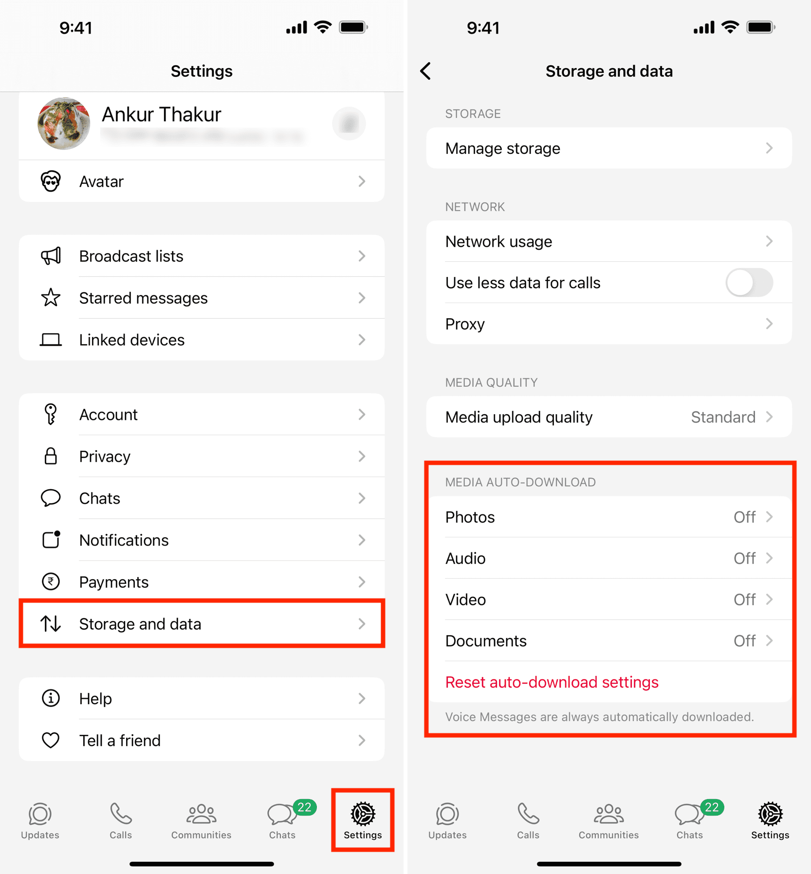 Media Auto Download settings for WhatsApp