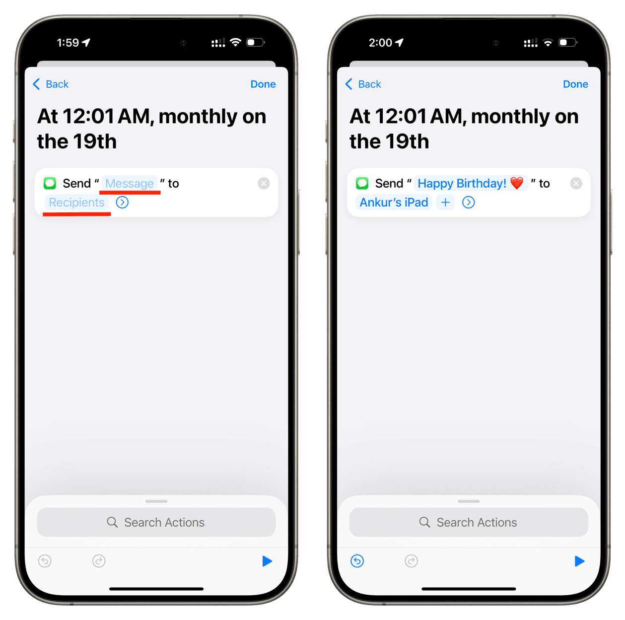 Shortcuts app automation to schedule messages on iPhone