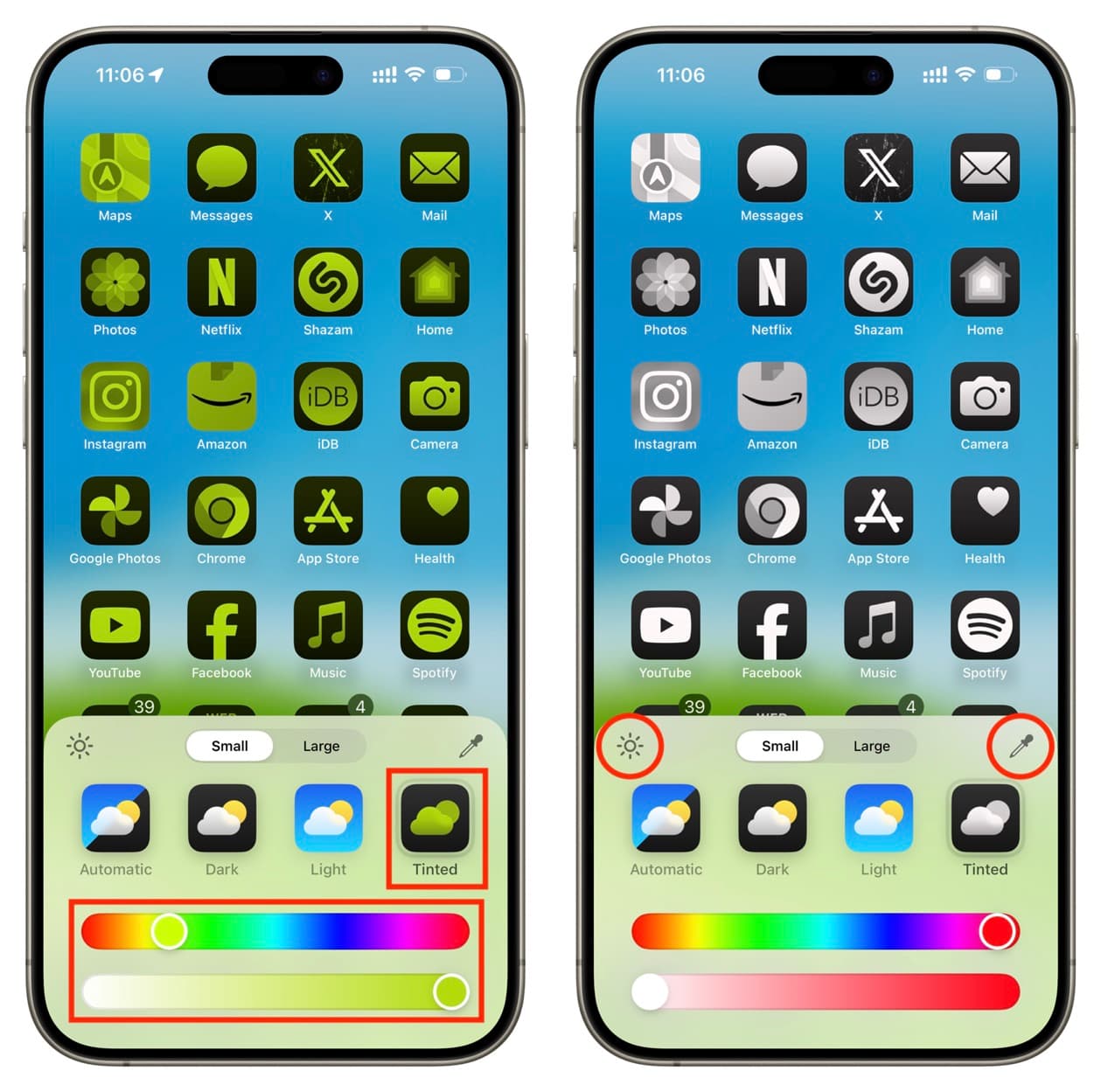 Tinted and black and white Home Screen app icons iPhone