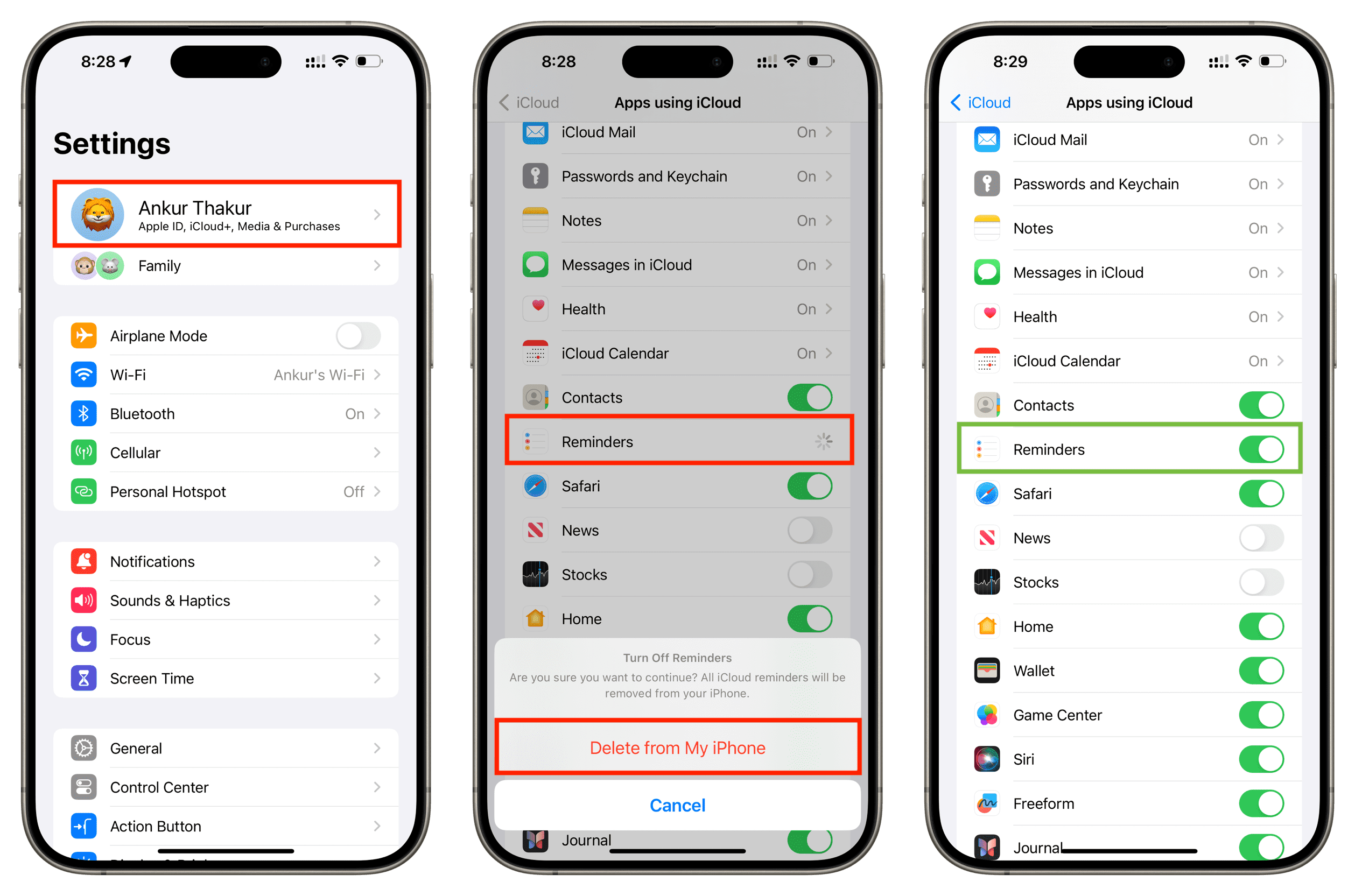 Turn off iCloud Reminders and turn it back on iPhone