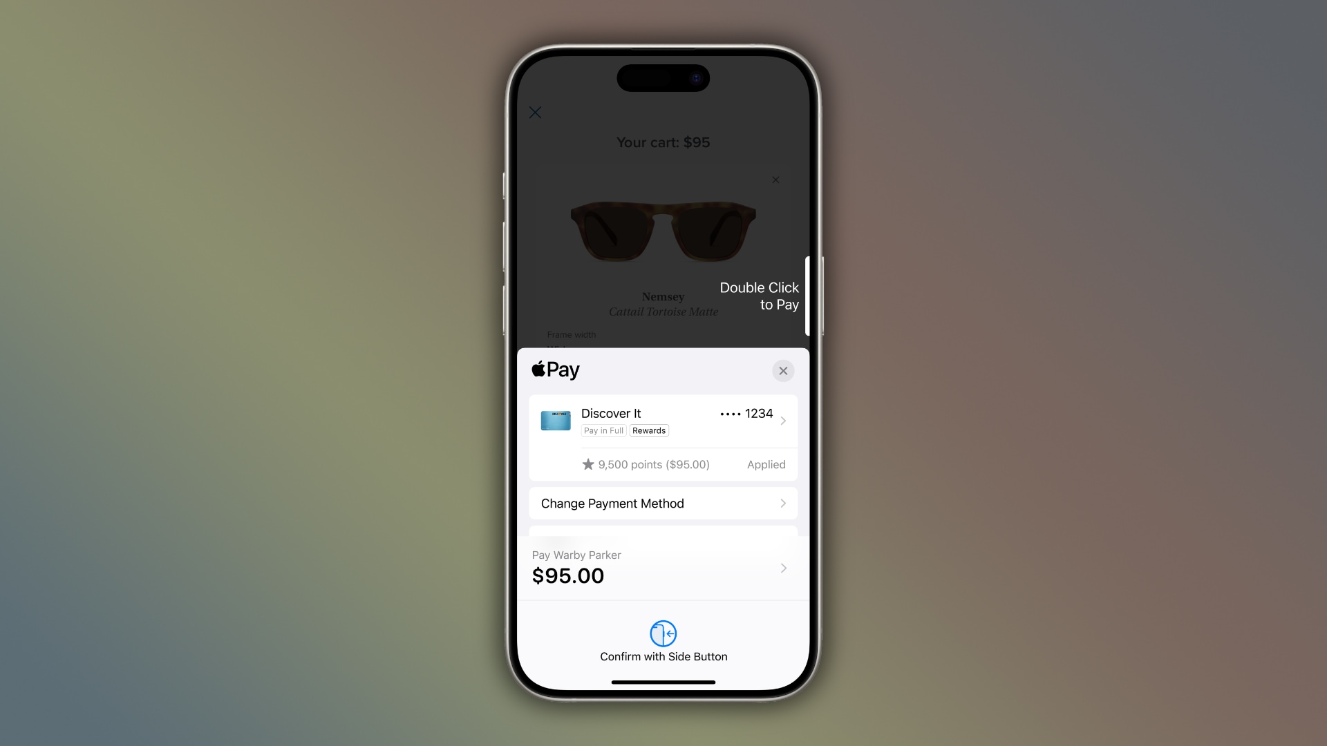 iPhone showcasing using installment loans with Apple Pay checkout, set against a colorful gradient background