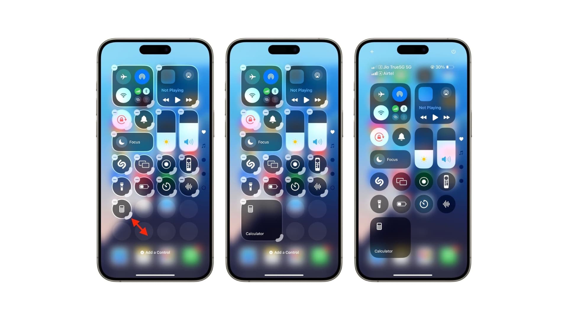 Re-sizing Control Center modules in iOS 18.