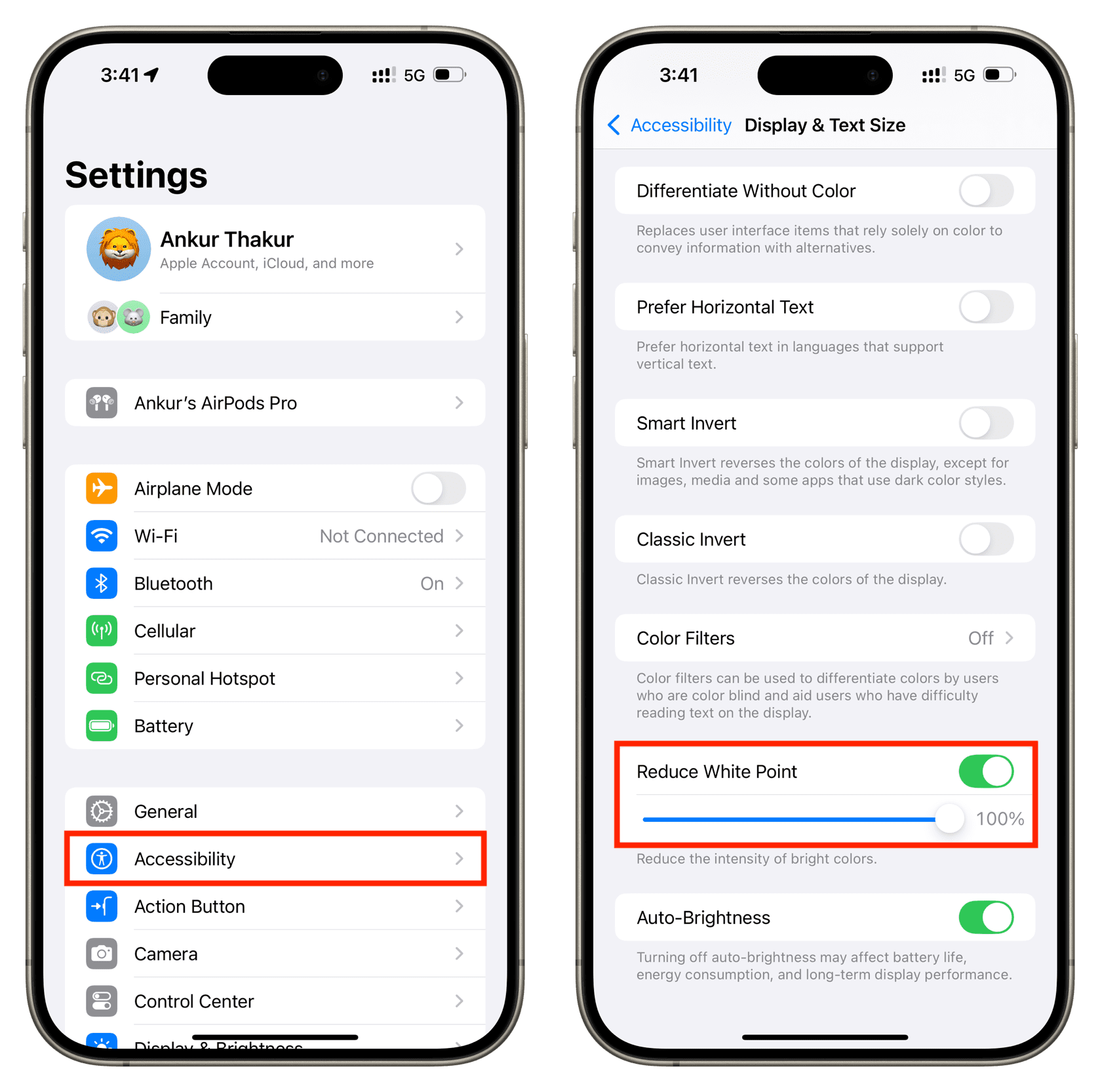 Adjust Reduce White Point in iPhone Accessibility settings