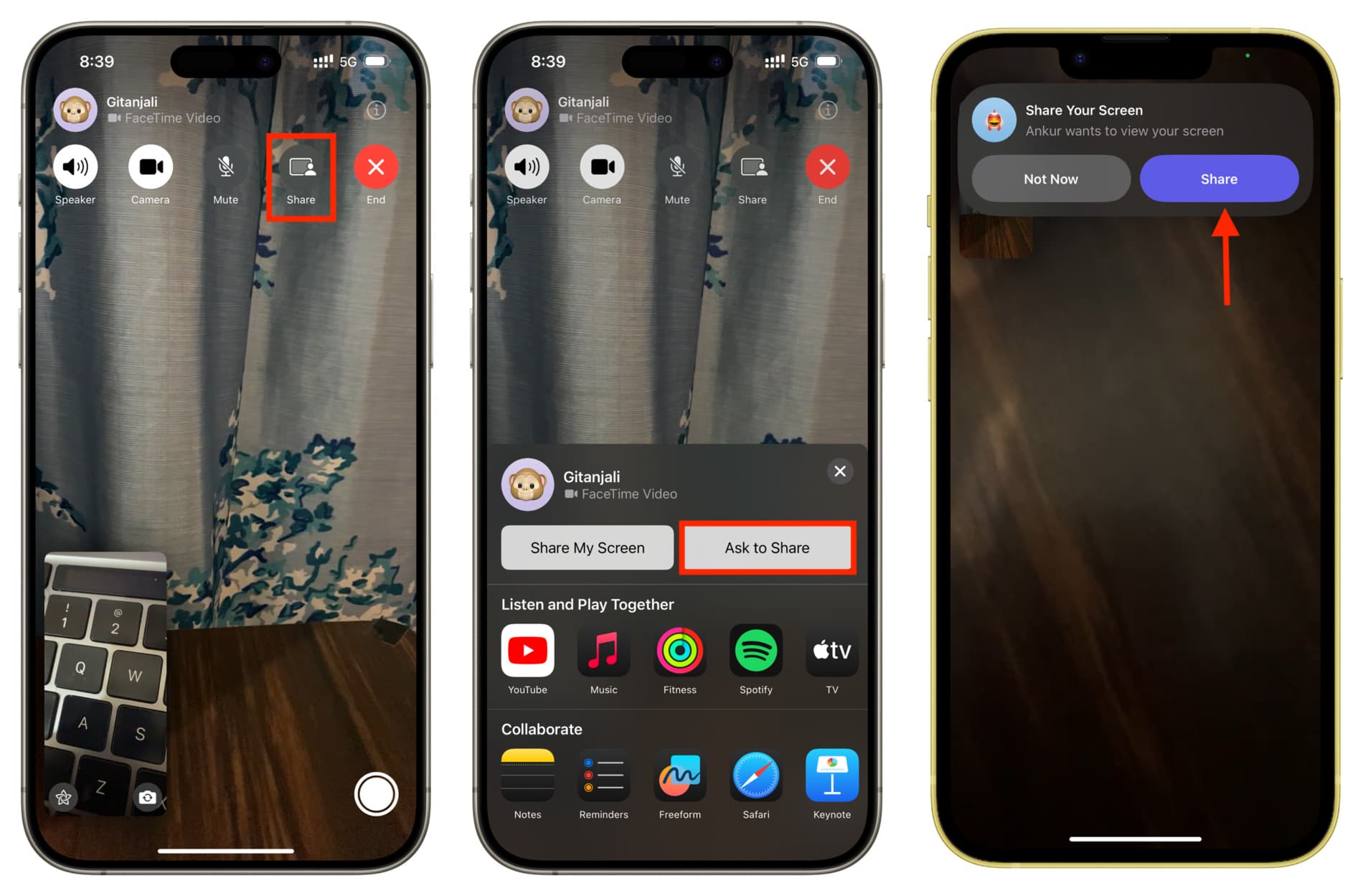 Ask to Share screen in FaceTime on iPhone