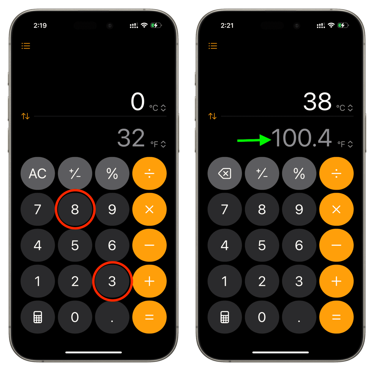 Converting temperature in iPhone Calculator app