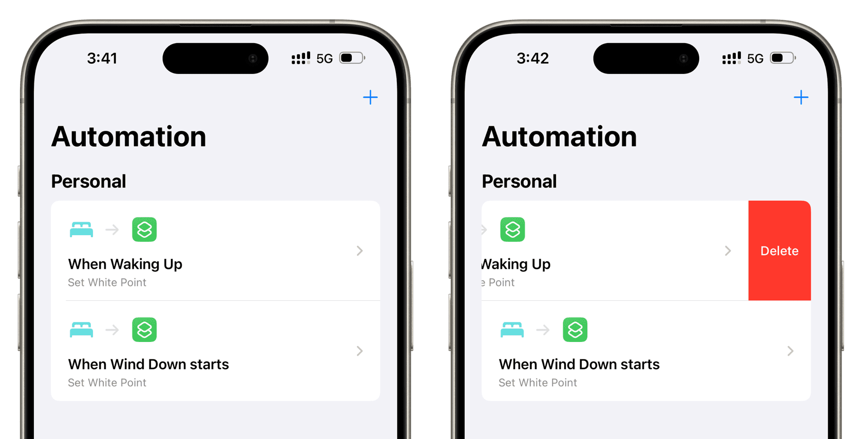 Delete White Point automation on iPhone