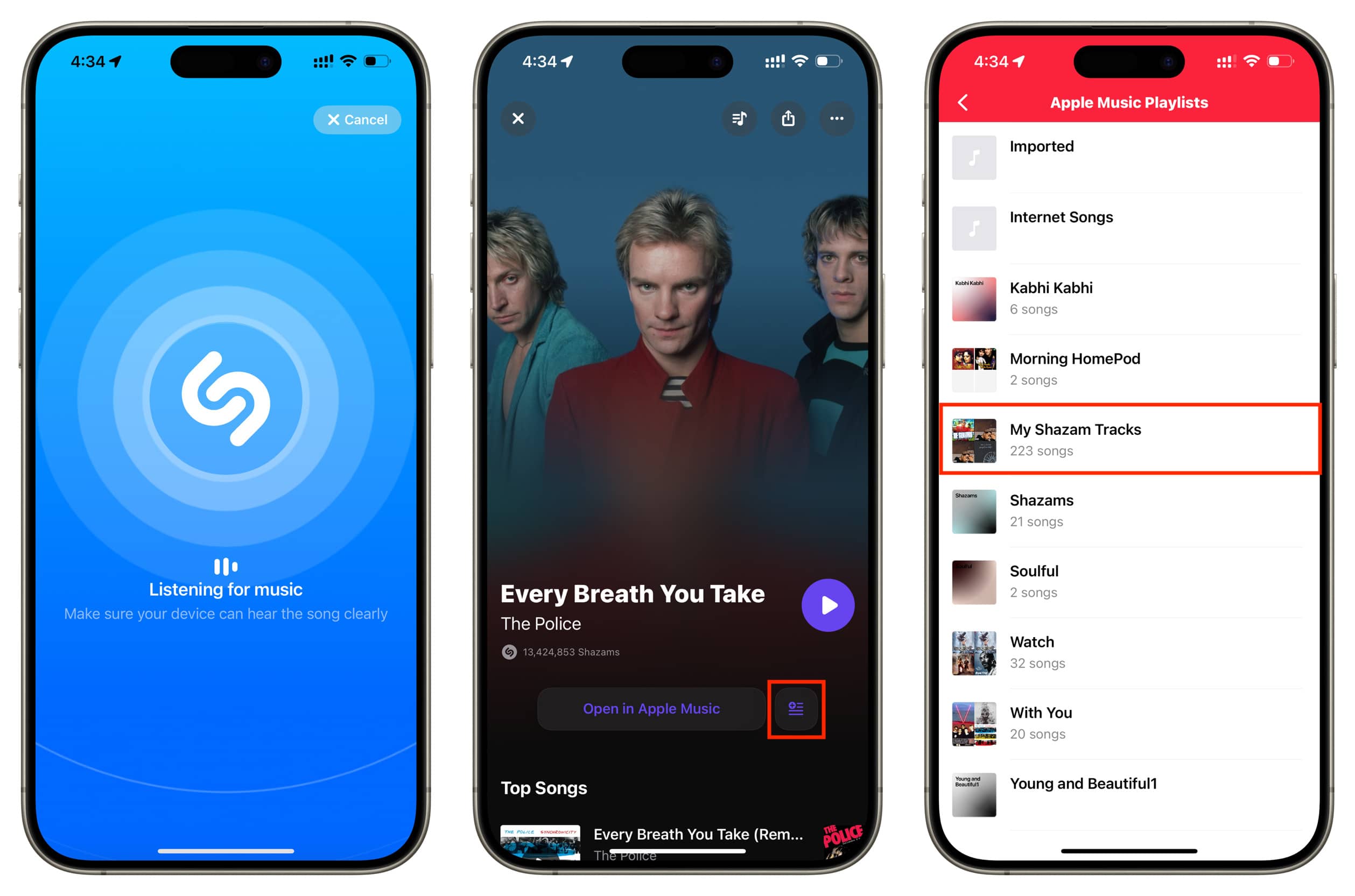 Manually add Shazamed song to Apple Music Playlist